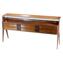 Dassi Midcentury Console or Chest Six Drawers Glass Shelve, 1950s Italia