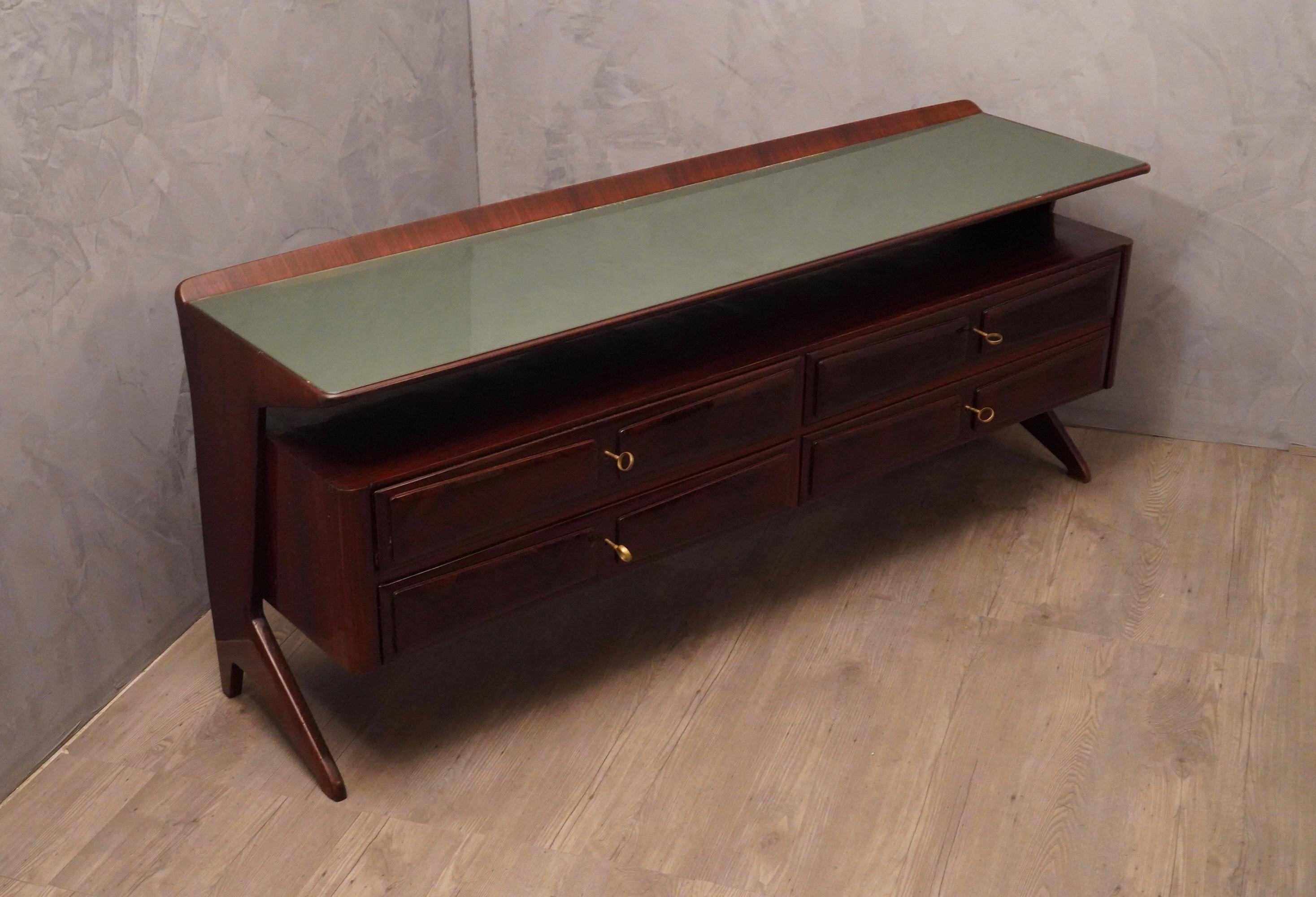 Dassi Midcentury Walnut and Glass Top Italian Commode Chests of Drawers, 1950 For Sale 3