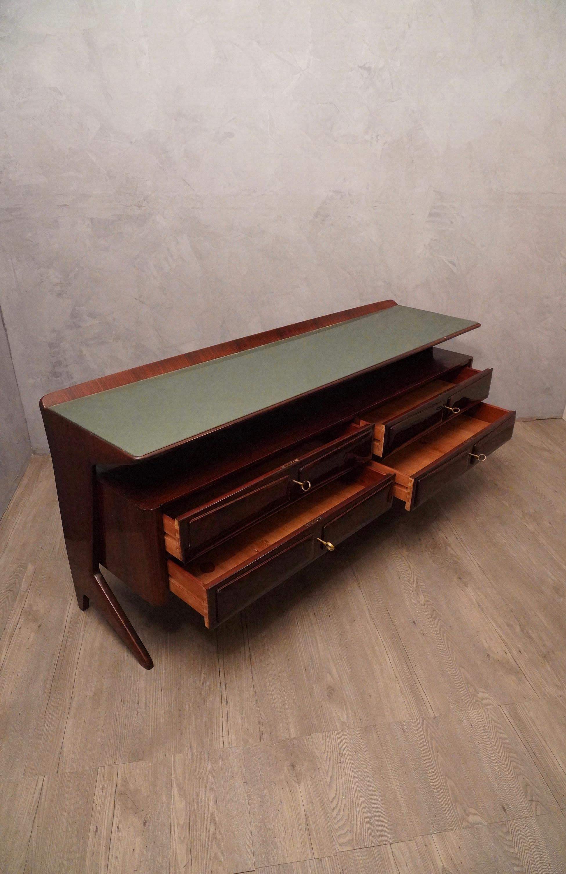 Mid-Century Modern Dassi Midcentury Walnut and Glass Top Italian Commode Chests of Drawers, 1950 For Sale