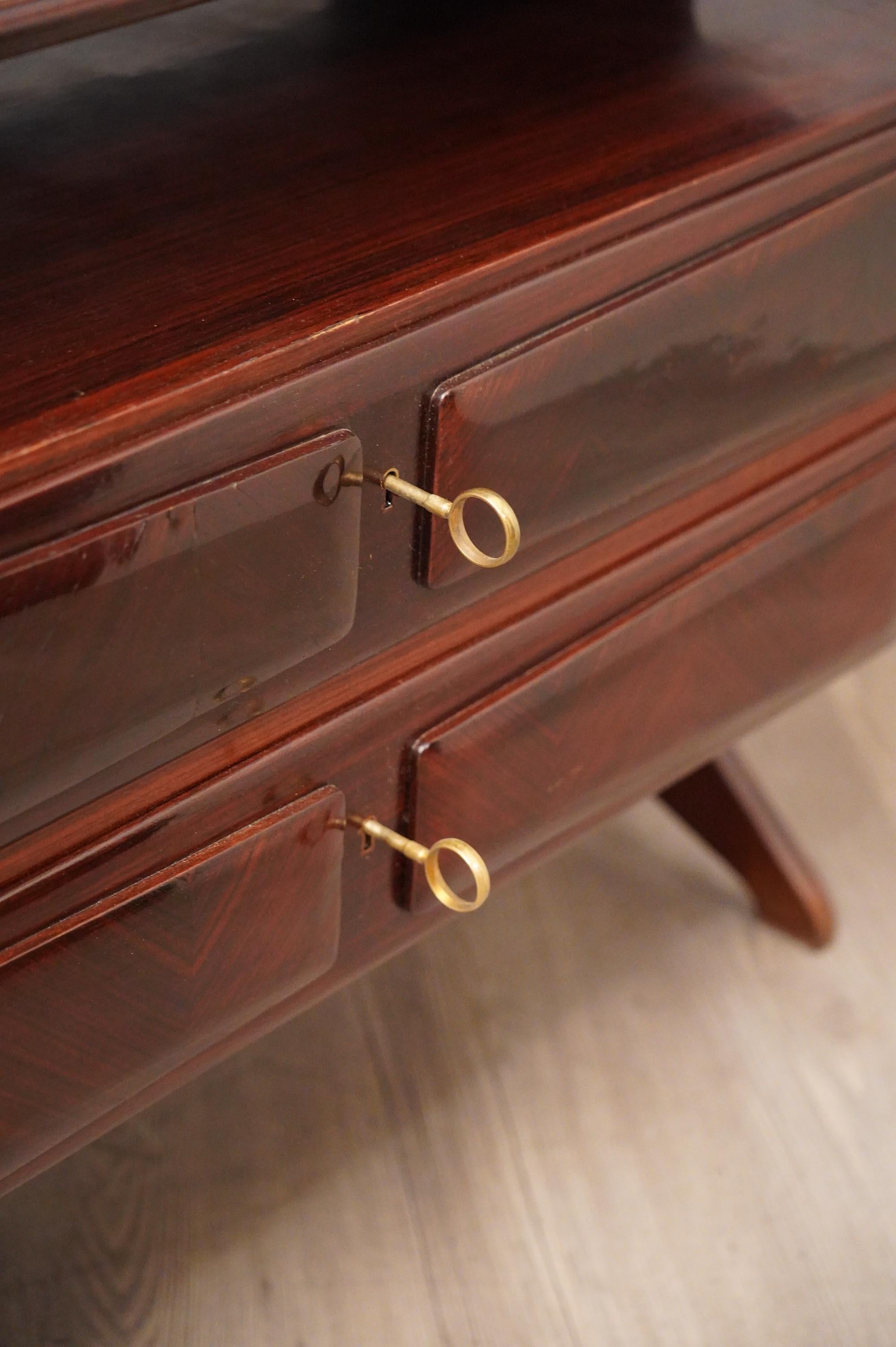 Dassi Midcentury Walnut and Glass Top Italian Commode Chests of Drawers, 1950 For Sale 2