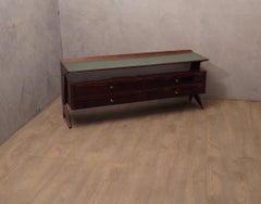 Art Deco Dassi Walnut and Glass Top Italian Commode Chests of Drawers, 1950