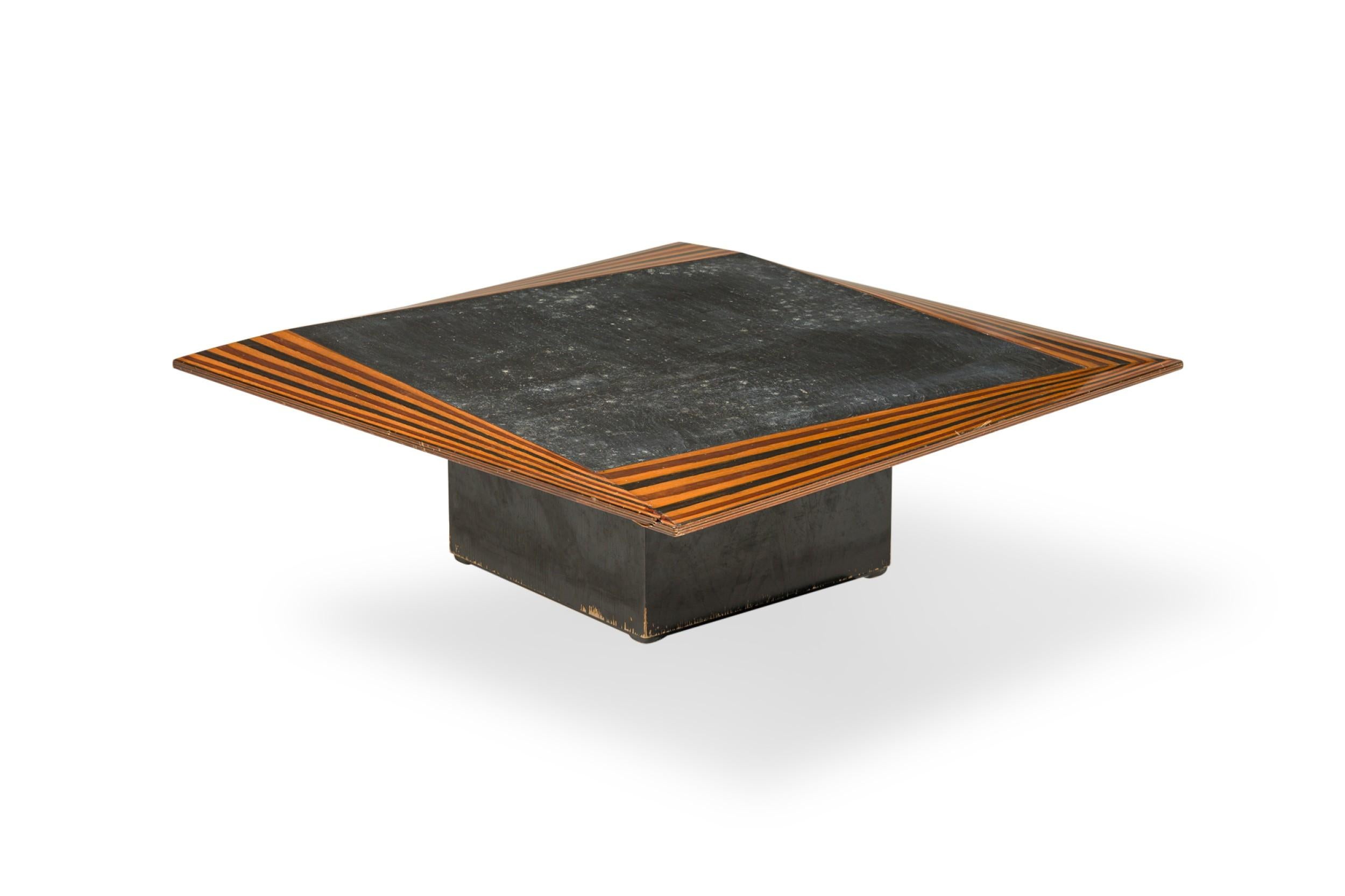 Italian Dassi Mixed Wood and Slate Top Low Table For Sale