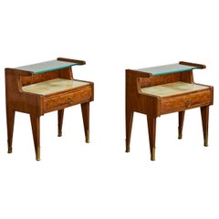 Dassi, tables de chevet, Wood, laiton, verre, onyx, Italie, années 1950