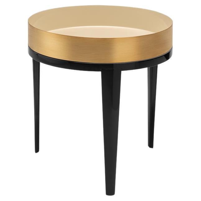 Data, Coffee Table in Laquered Wood with Removable Tray in Brass For Sale