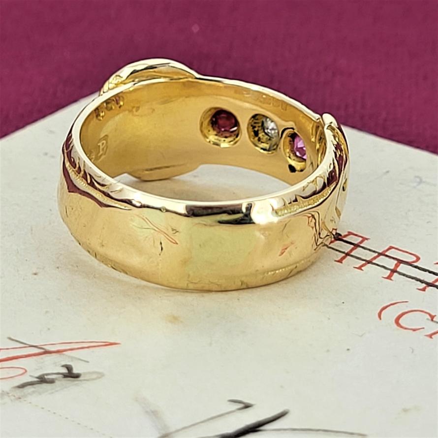 Date 1898! Ruby & Diamond Buckle Ring In Excellent Condition For Sale In Malahide, IE