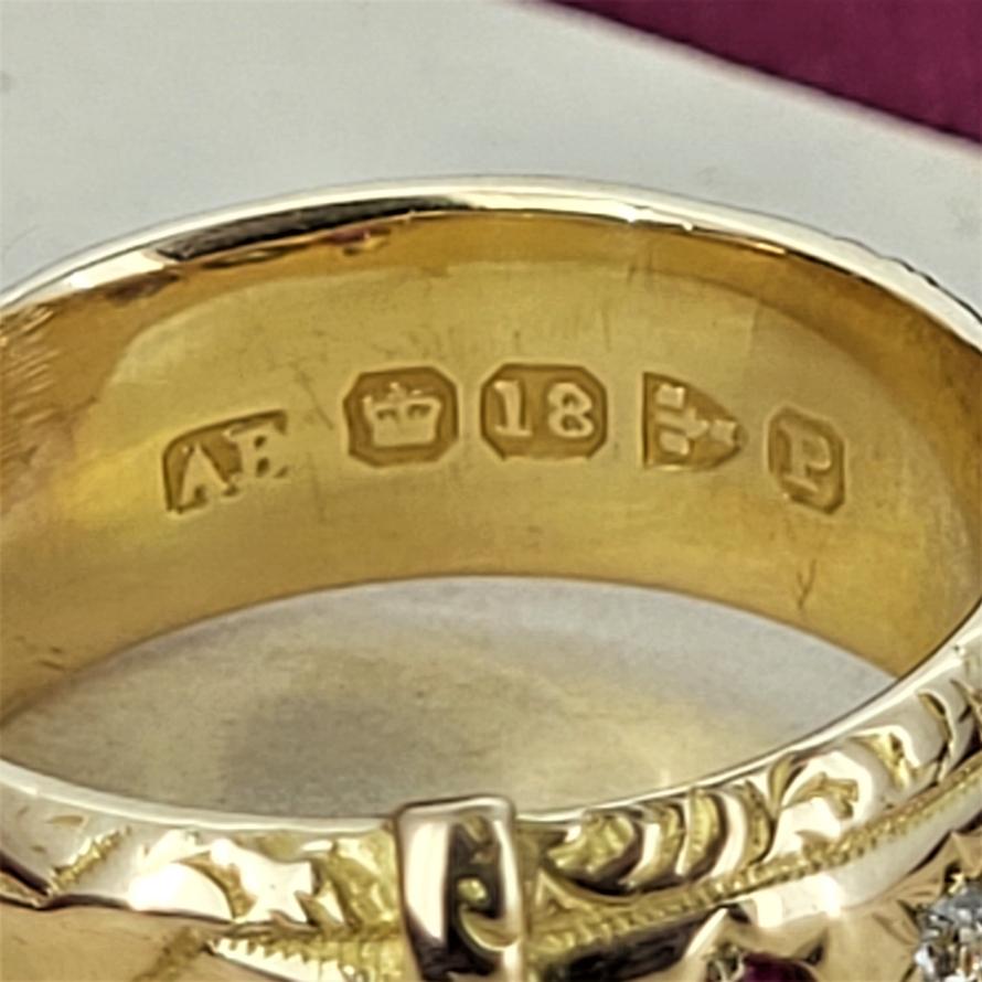 Women's or Men's Date 1898! Ruby & Diamond Buckle Ring For Sale