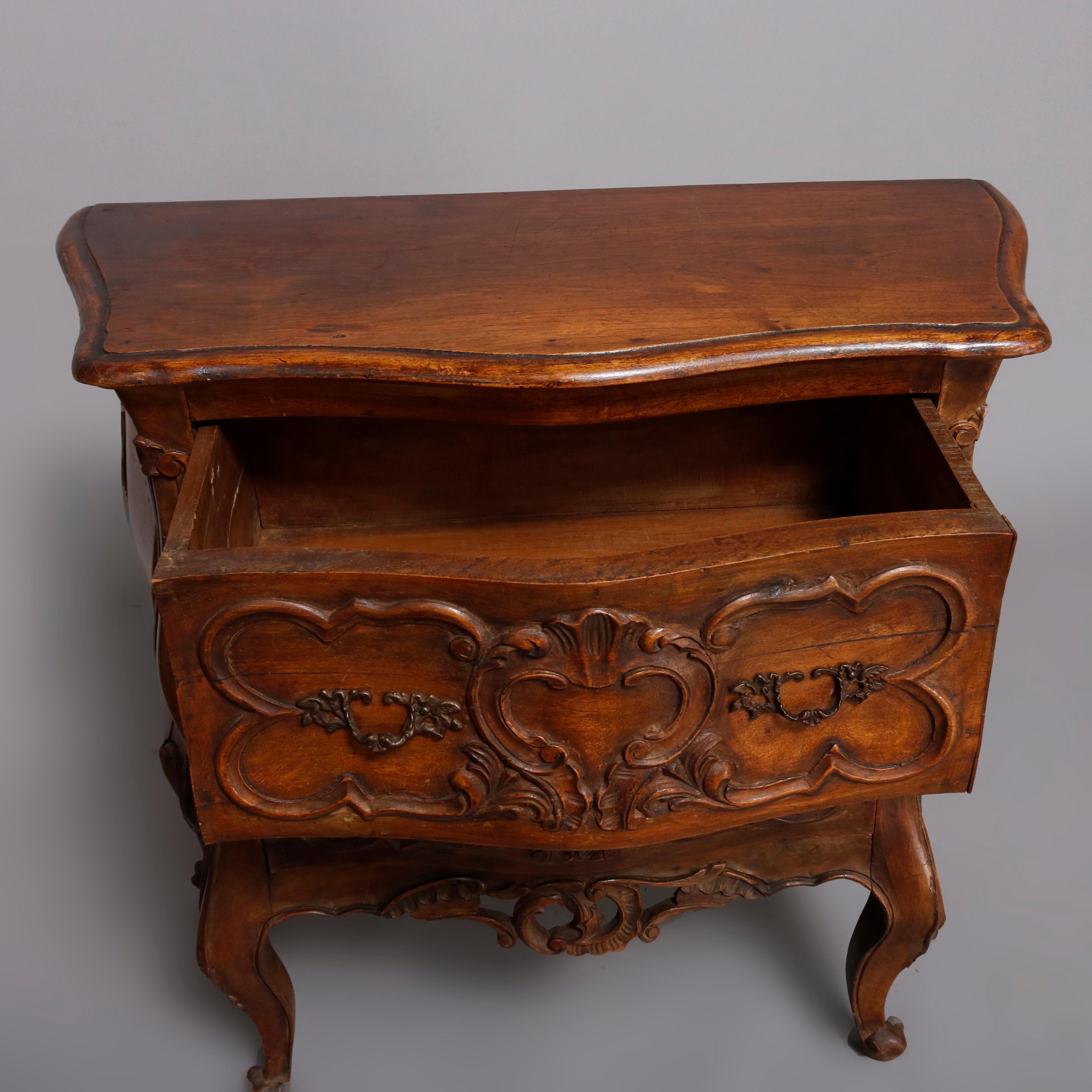 Carved Walnut Italian Rococo Style 2-Drawer Bombe Commode, 20th Century 7