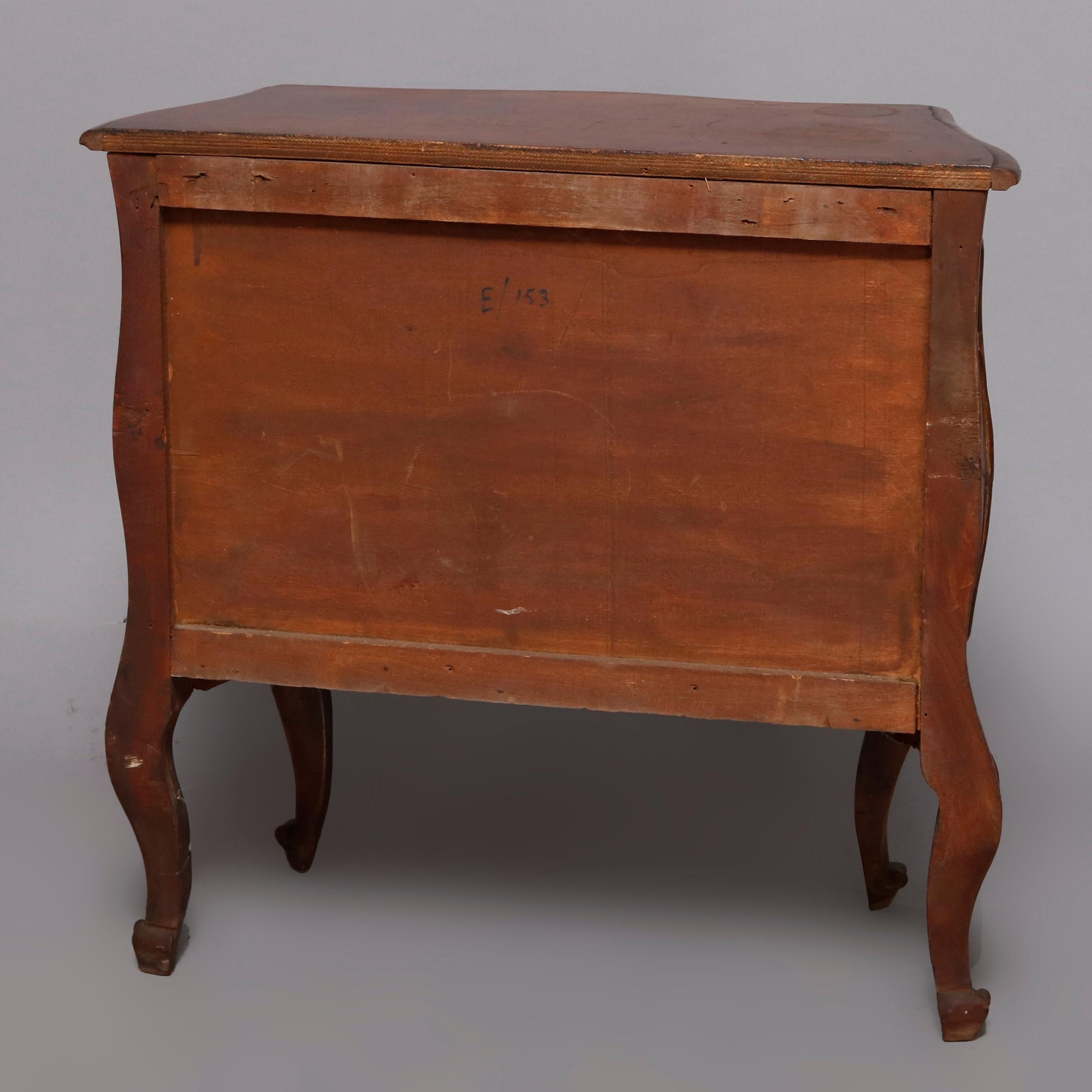 Carved Walnut Italian Rococo Style 2-Drawer Bombe Commode, 20th Century 11