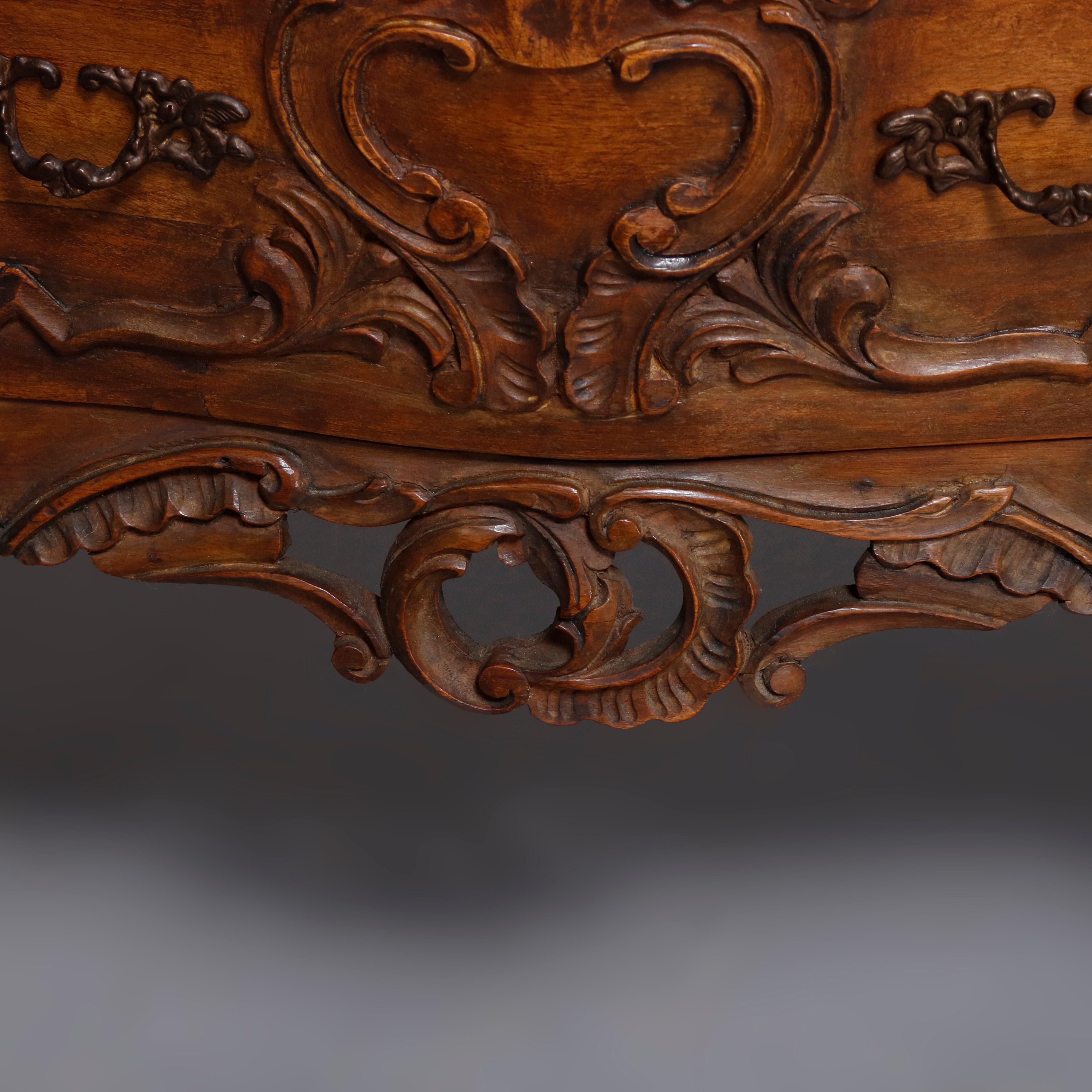 Carved Walnut Italian Rococo Style 2-Drawer Bombe Commode, 20th Century In Good Condition In Big Flats, NY