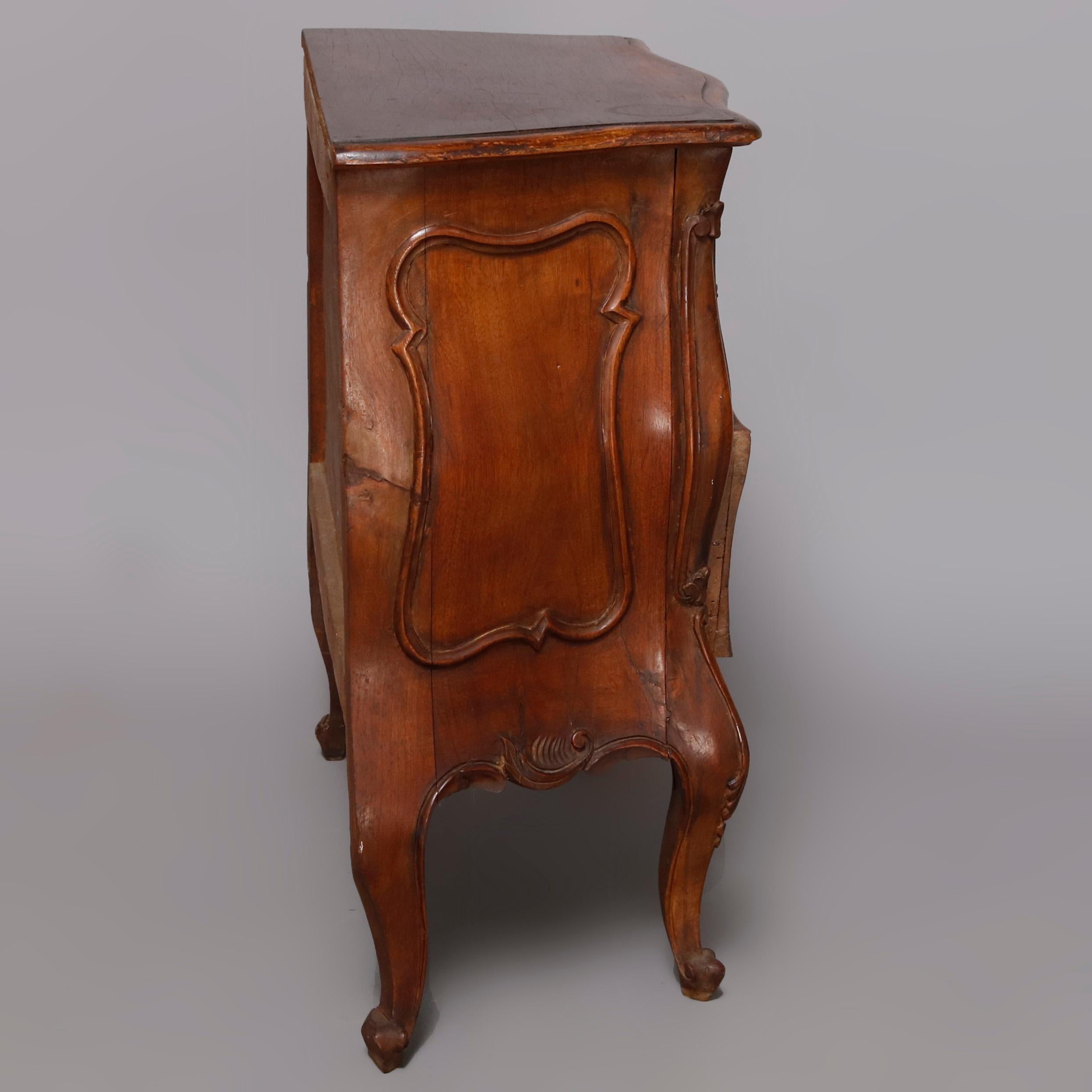 Carved Walnut Italian Rococo Style 2-Drawer Bombe Commode, 20th Century 1