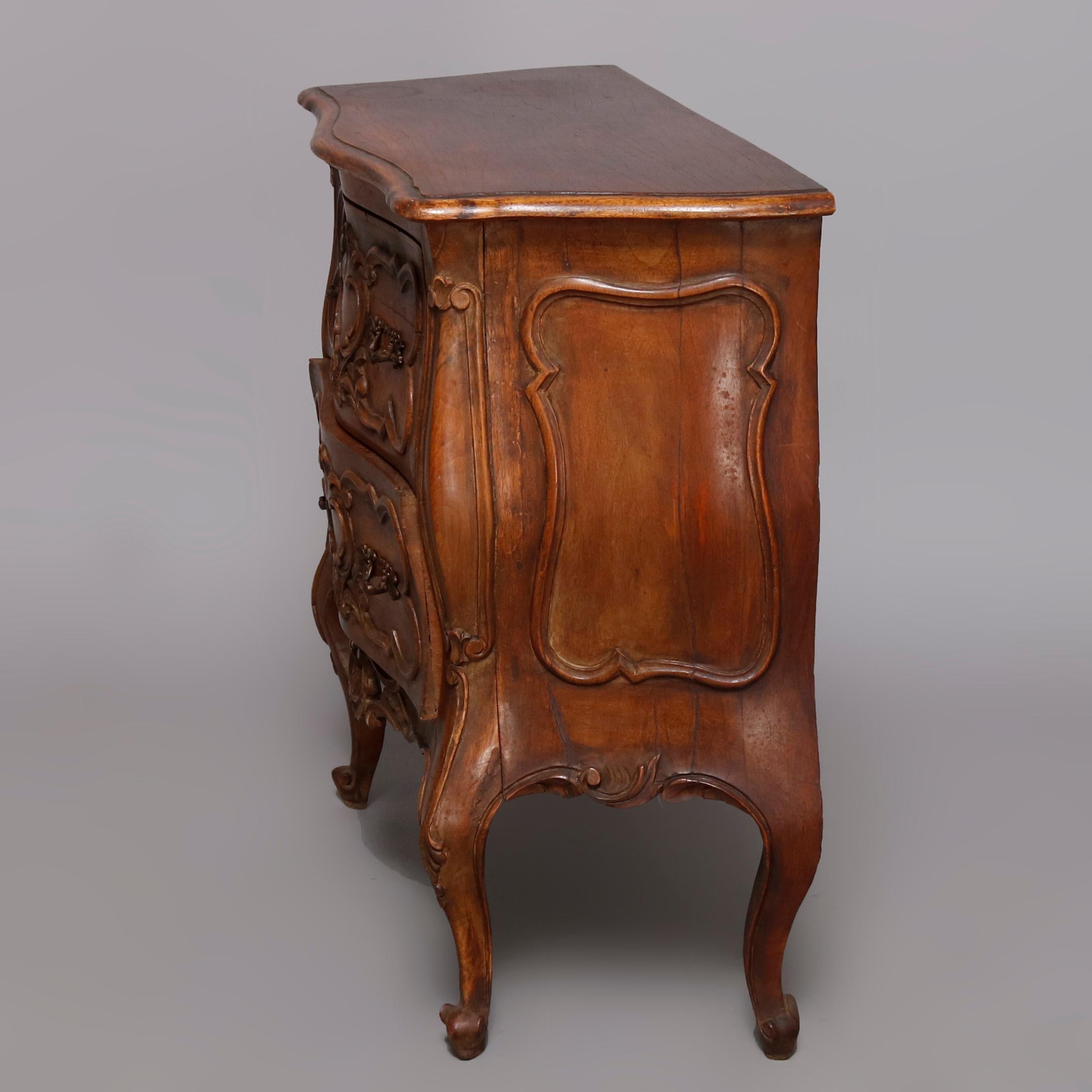 Carved Walnut Italian Rococo Style 2-Drawer Bombe Commode, 20th Century 2