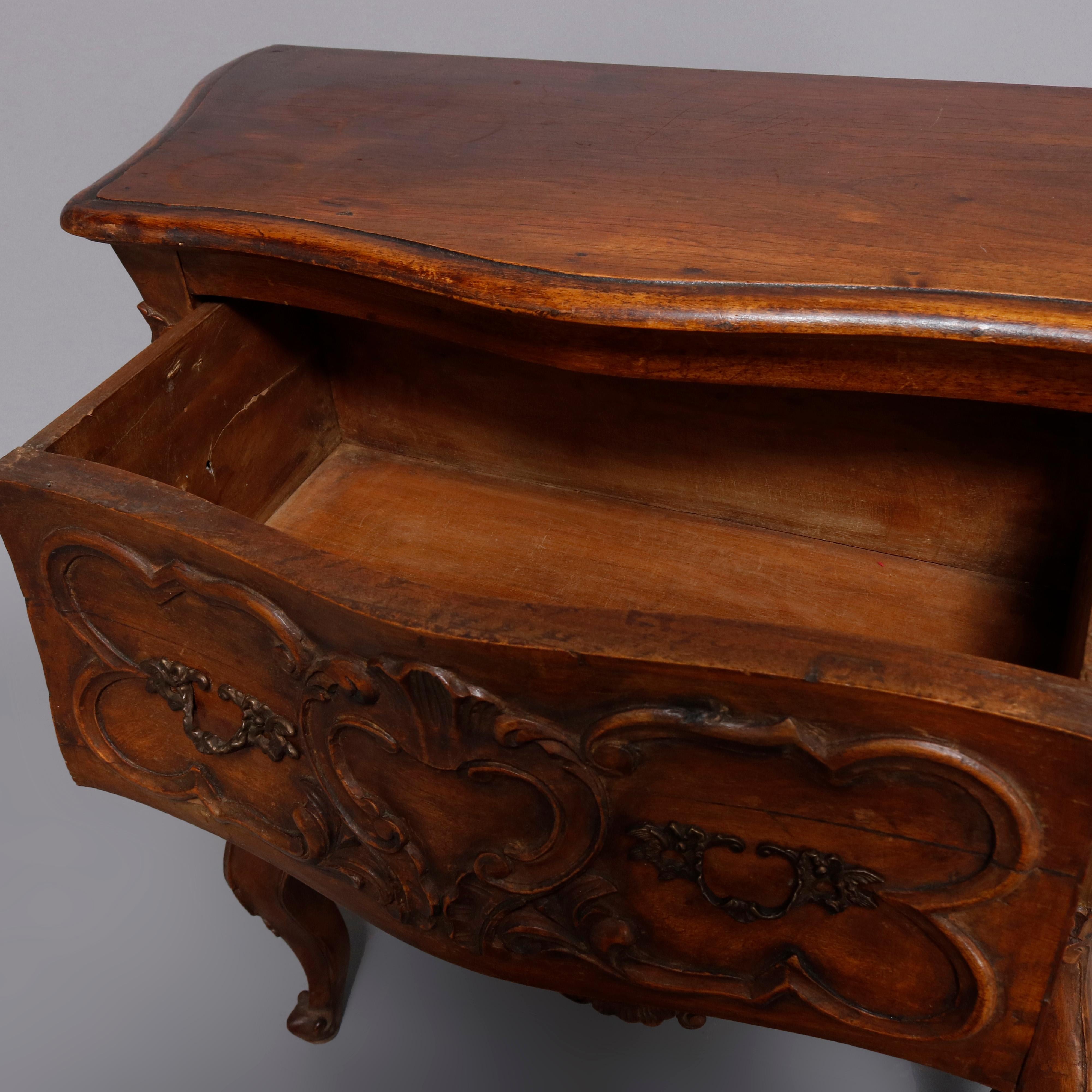 Carved Walnut Italian Rococo Style 2-Drawer Bombe Commode, 20th Century 6