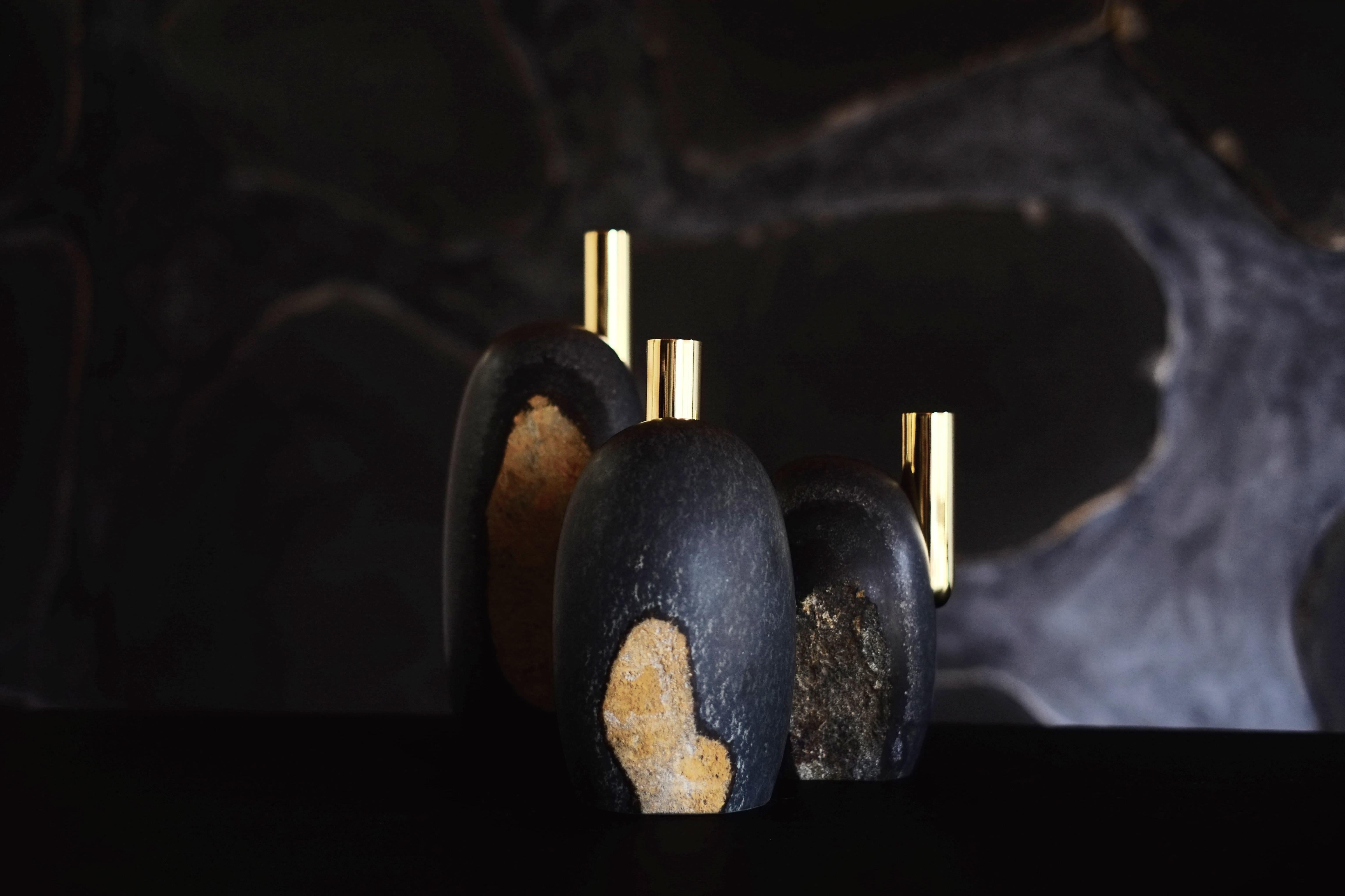 Contemporary Daté Kan Stone Candleholders by Okurayama Studio and Dan Yeffet For Sale