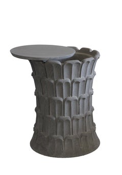 Date Palm Side Table In Agra Grey Stone Handcrafted in India