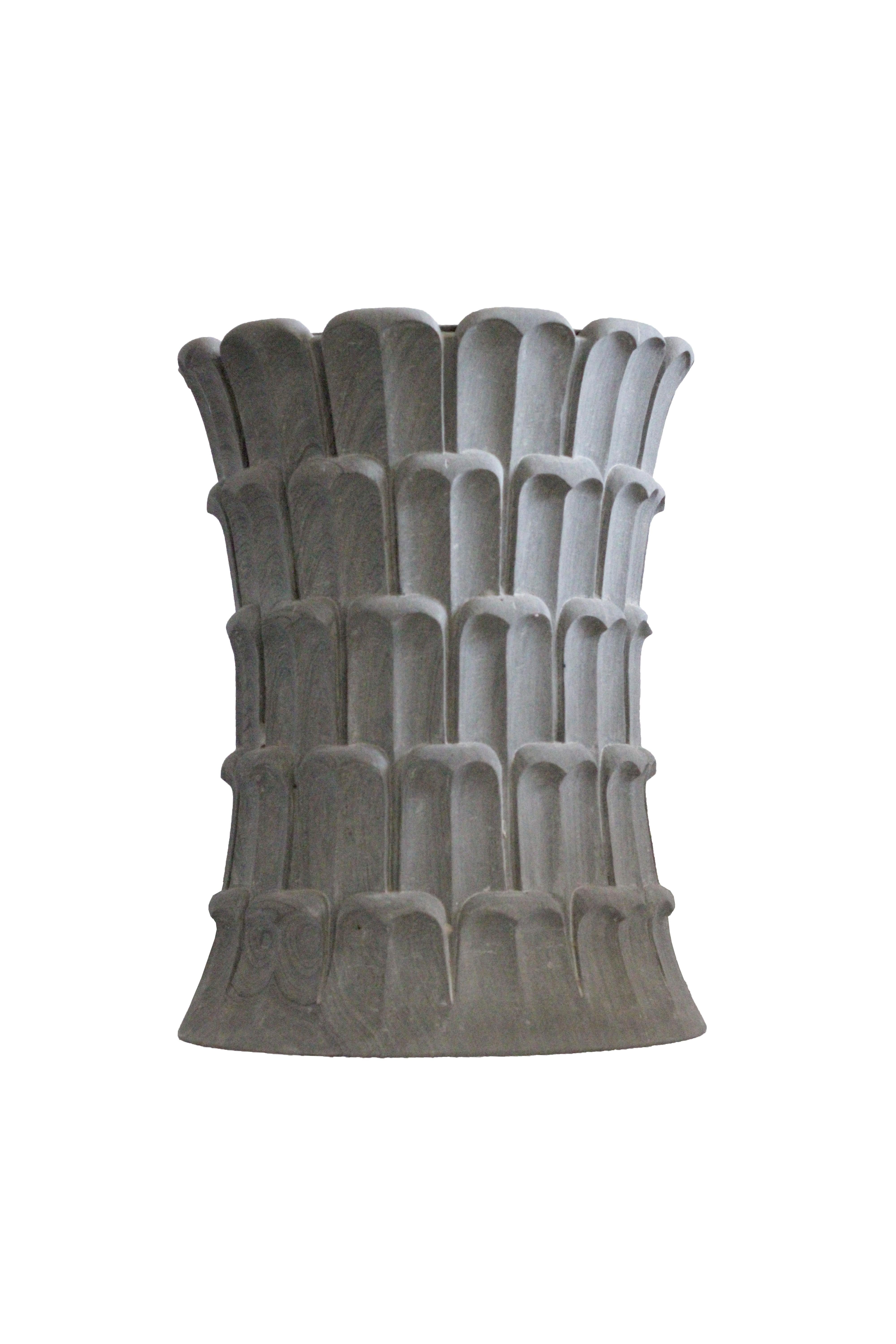 Date Palm Side Table In Agra Grey Stone Handcrafted in India For Sale 1