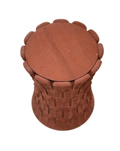 Beistelltisch aus Palmenholz in Agra mit rotem Stein, handgefertigt in Indien