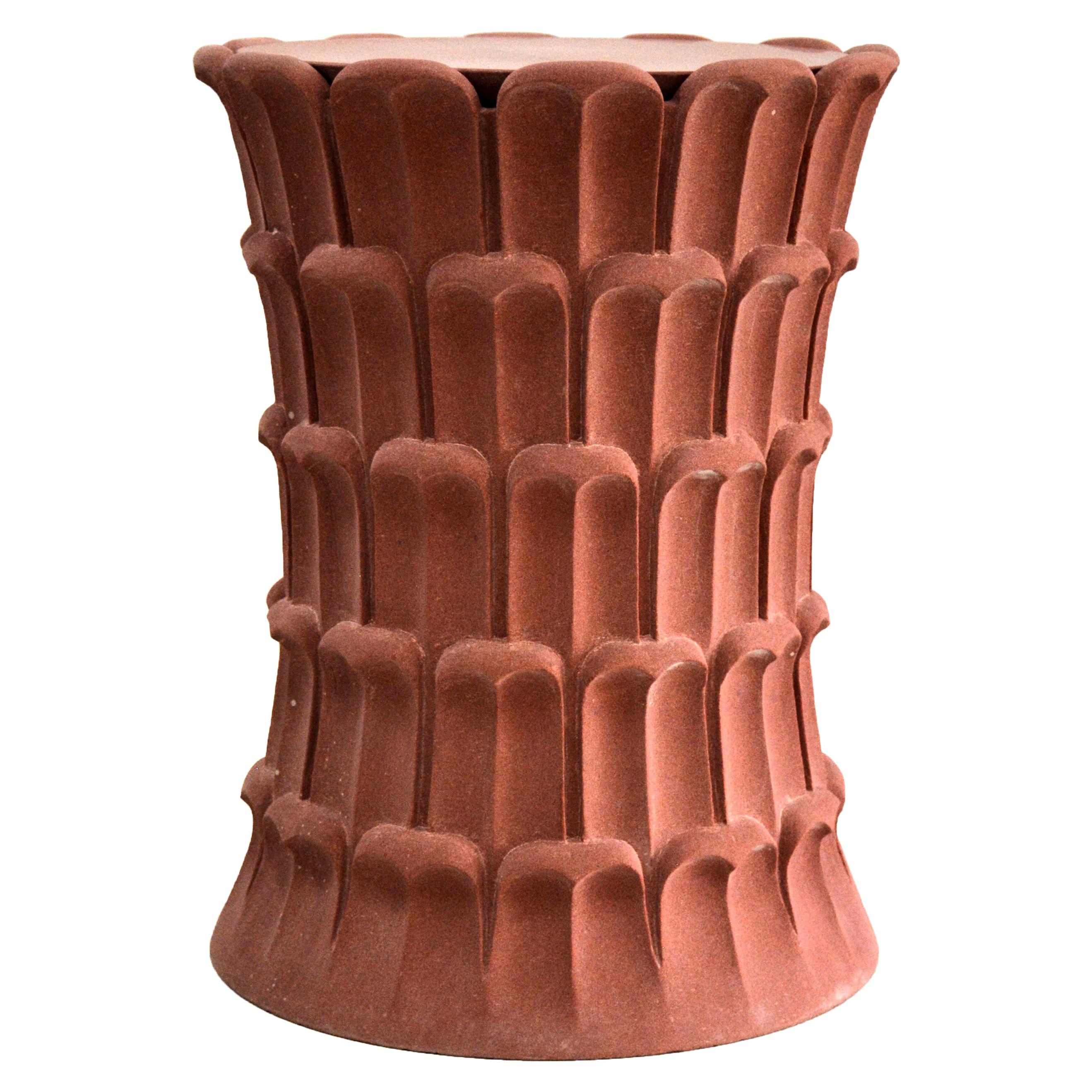 Date Palm Side Table In Agra Red Stone Handcrafted in India