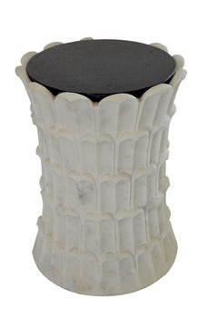 Date Palm Side Table In Agra White Marble Handcrafted in India