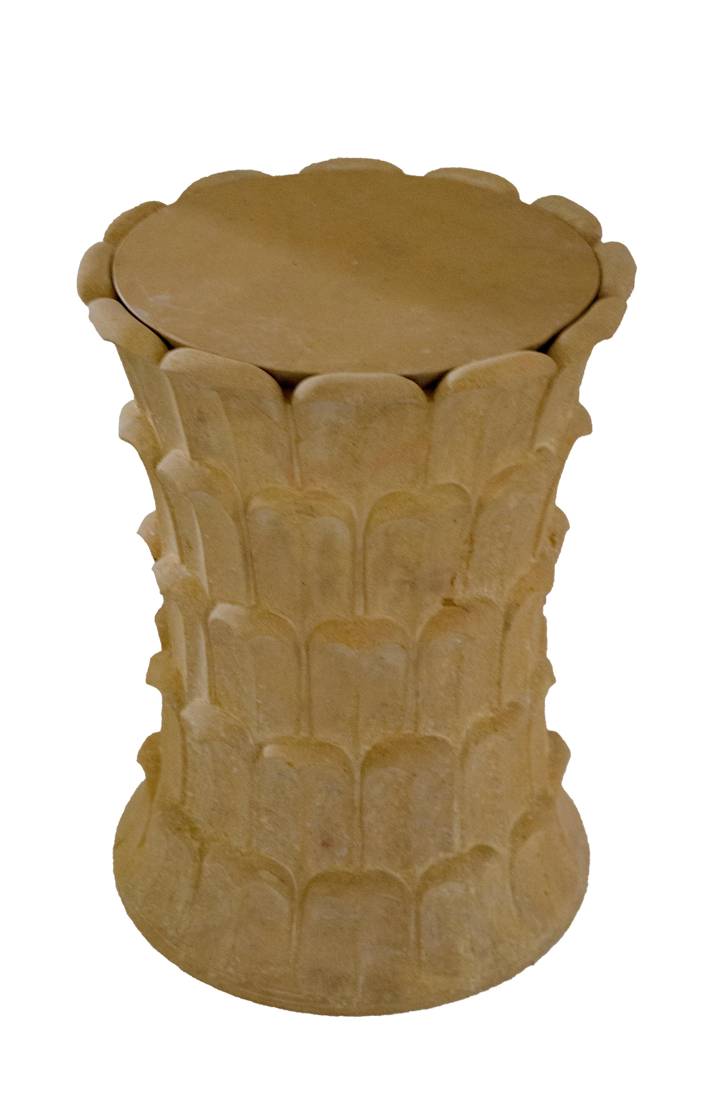 Other Date Palm Side Table In Jaisalmer Stone Handcrafted in India For Sale