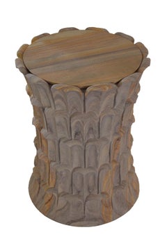 Date Palm Side Table in Rainbow Teakwood Stone Handcrafted in India