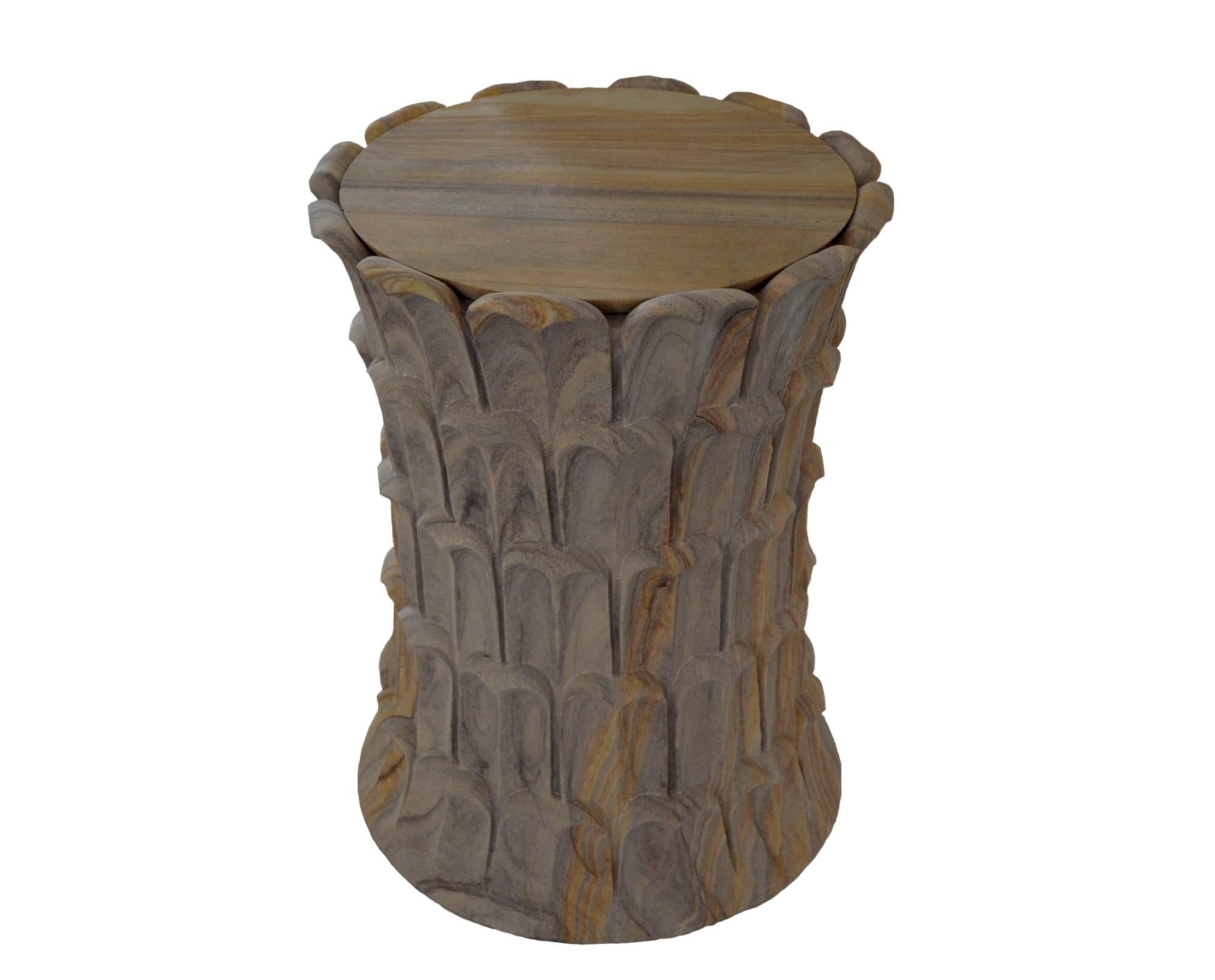Other Date Palm Side Table in Rainbow Teakwood Stone Handcrafted in India For Sale