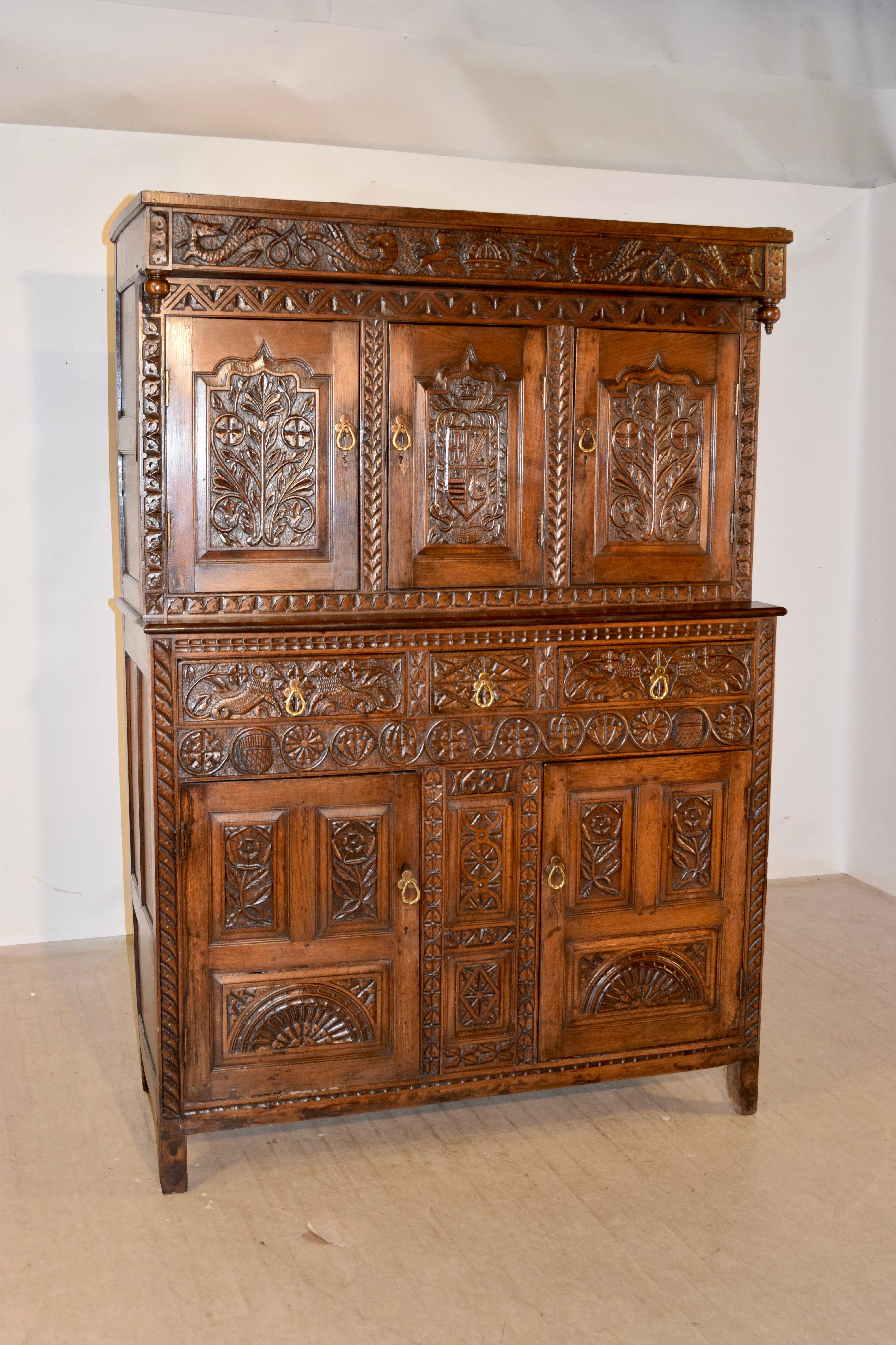 English Dated 1687 Charles II Court Cupboard