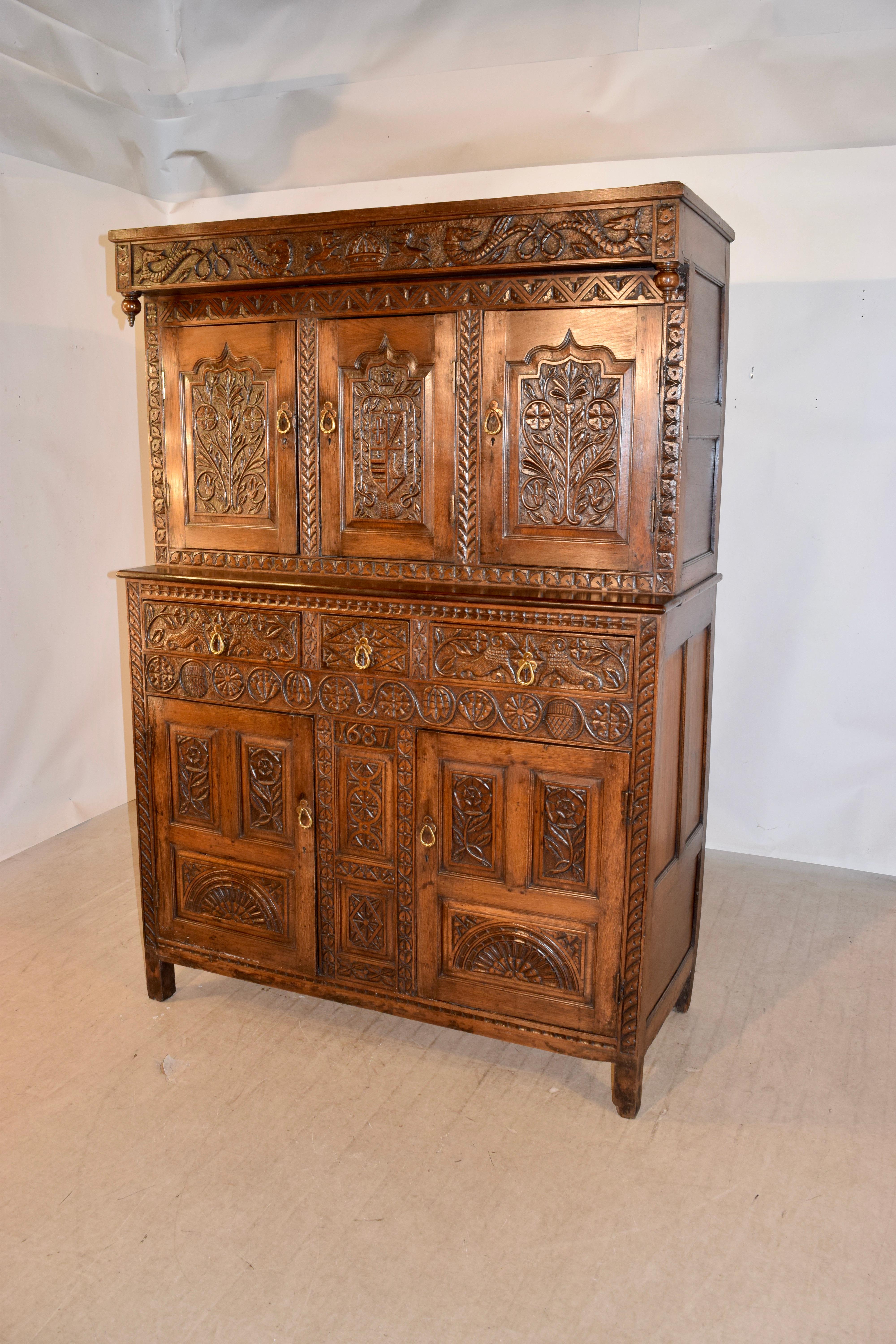 18th Century and Earlier Dated 1687 Charles II Court Cupboard