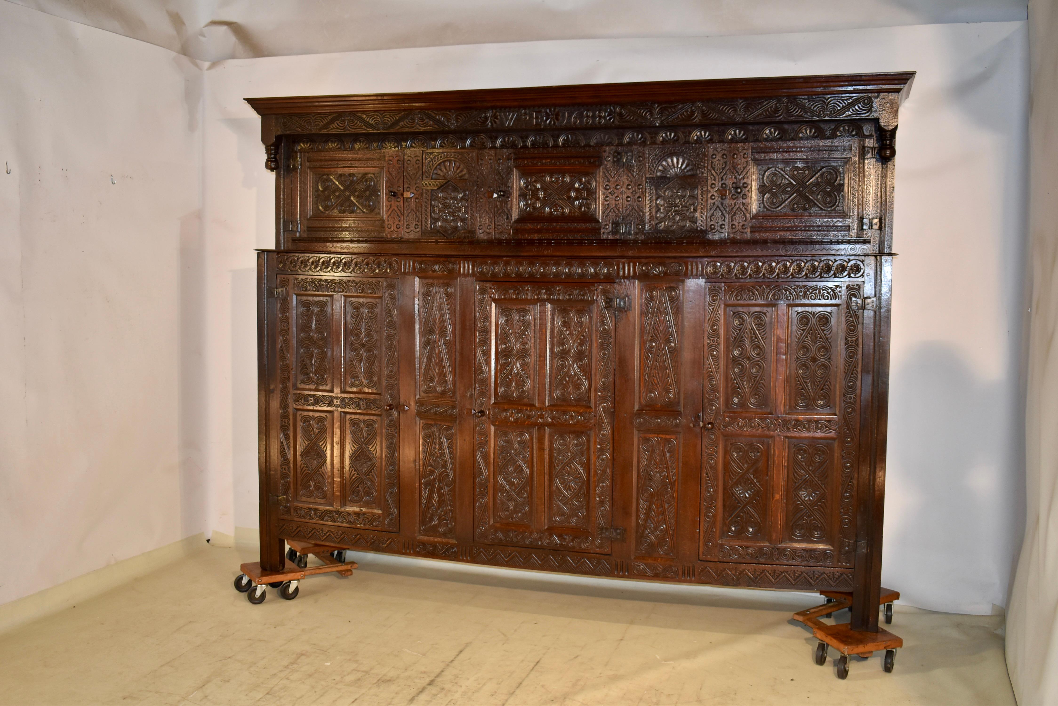 Dated 1688 English Joined Press Cupboard In Good Condition For Sale In High Point, NC