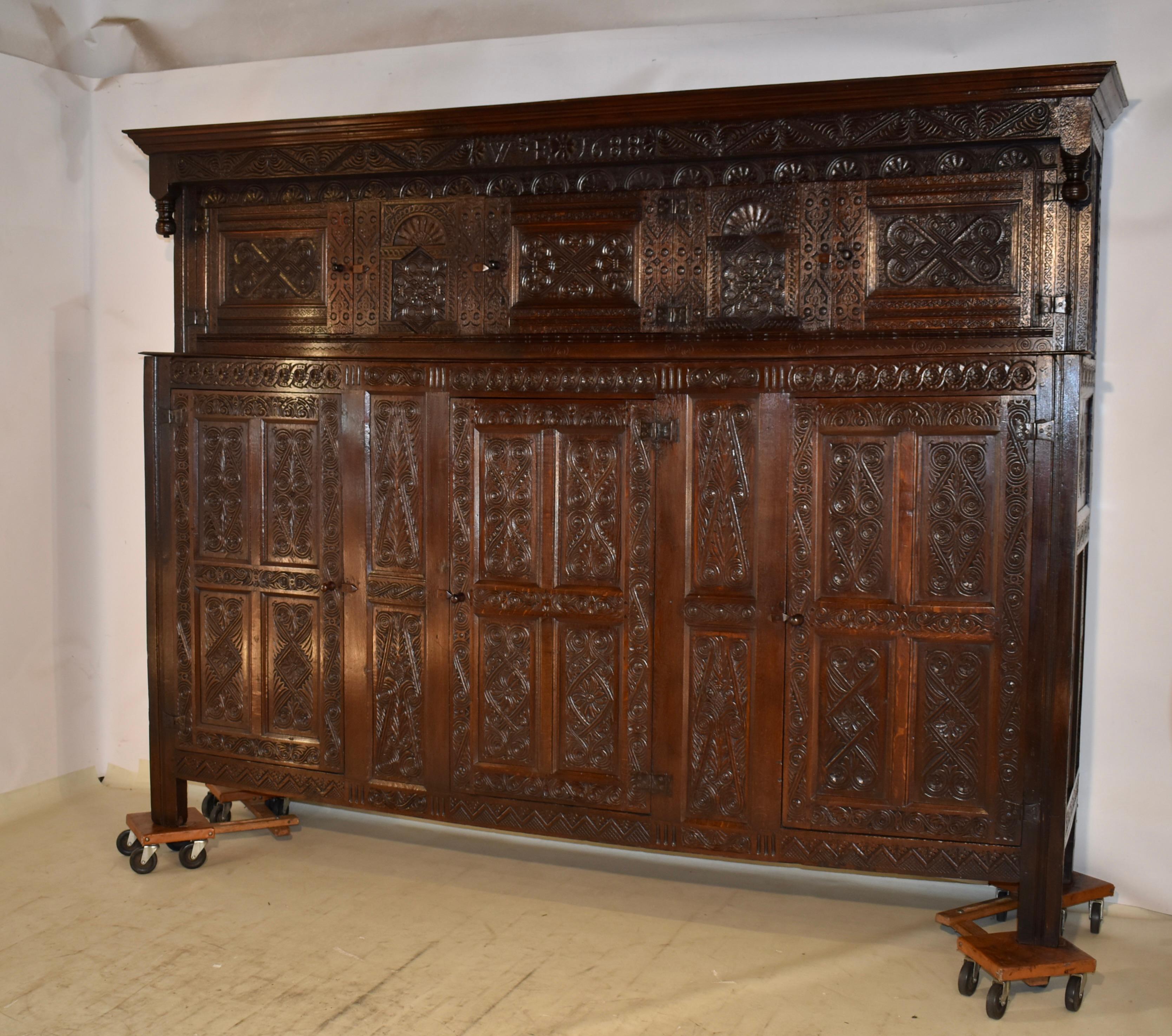 18th Century and Earlier Dated 1688 English Joined Press Cupboard For Sale