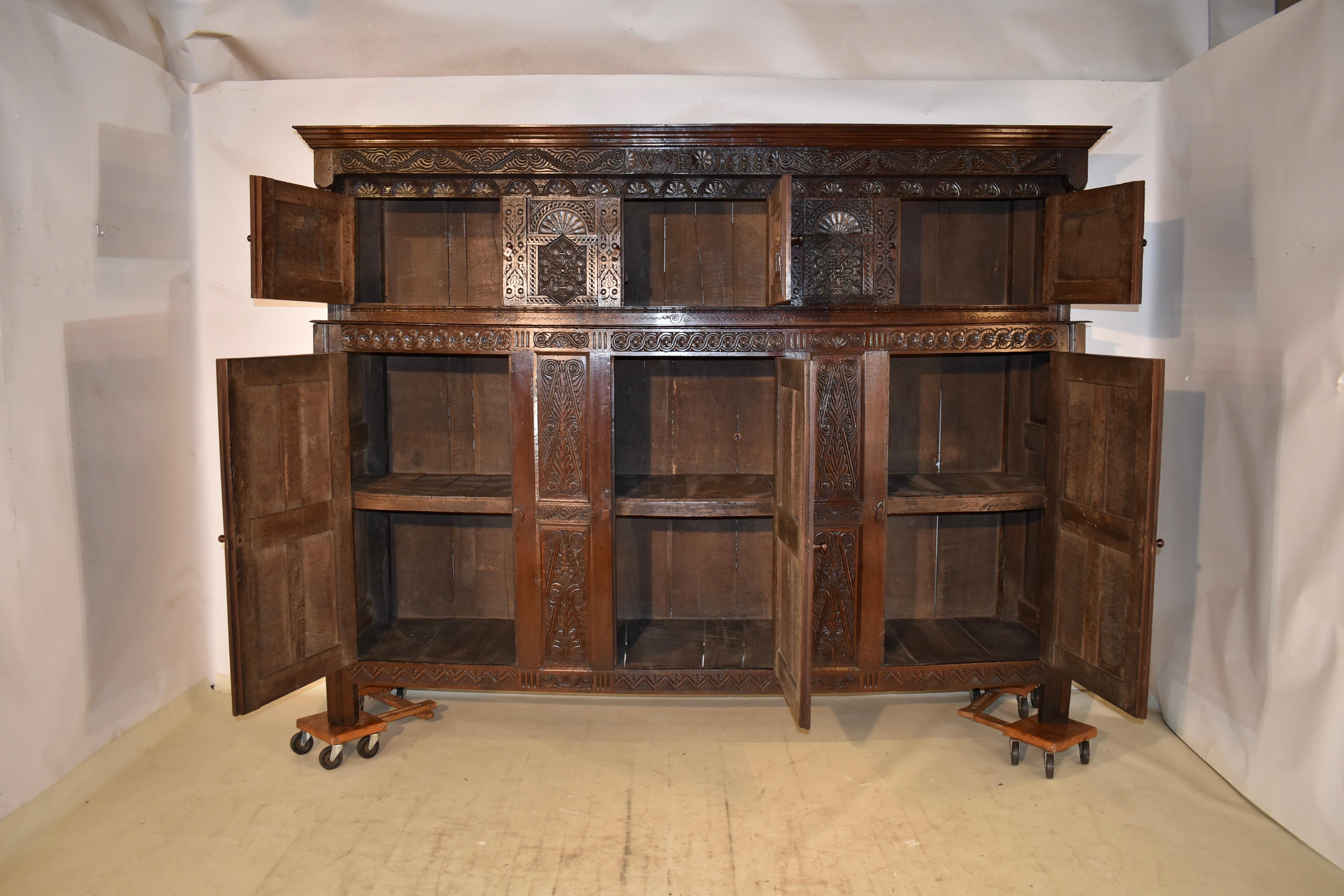 Oak Dated 1688 English Joined Press Cupboard For Sale