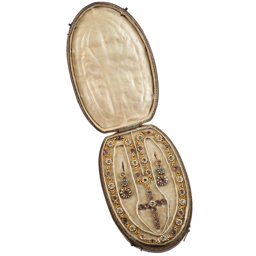 Datiert 1798 - Napoléon I. Ära Set aus Gold Halskette und Ohrringe, Originalverpackung im Angebot 4