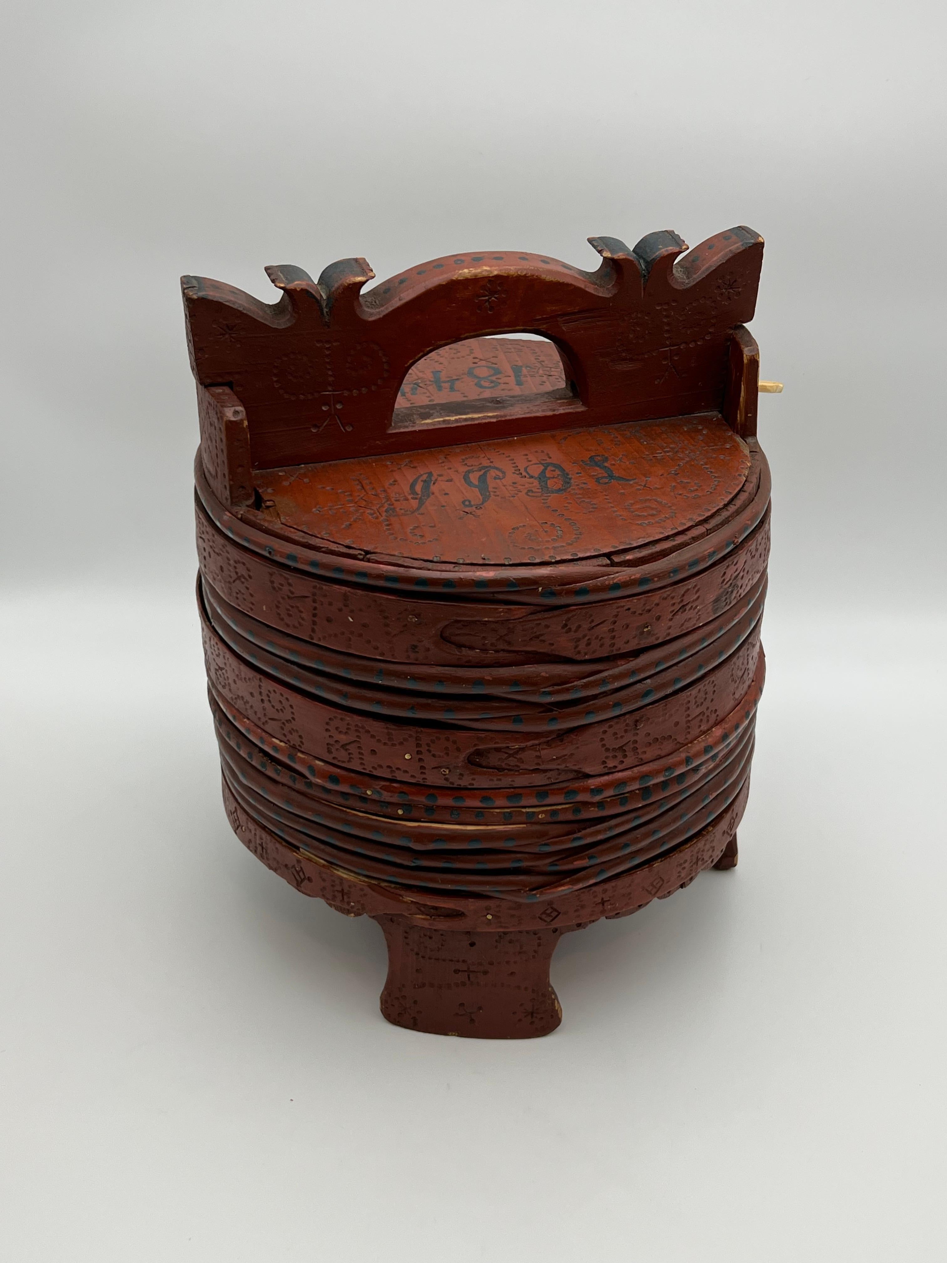 Seau à beurre antique daté de 1800/1844, Norvège - Art populaire de qualité muséale en vente 5