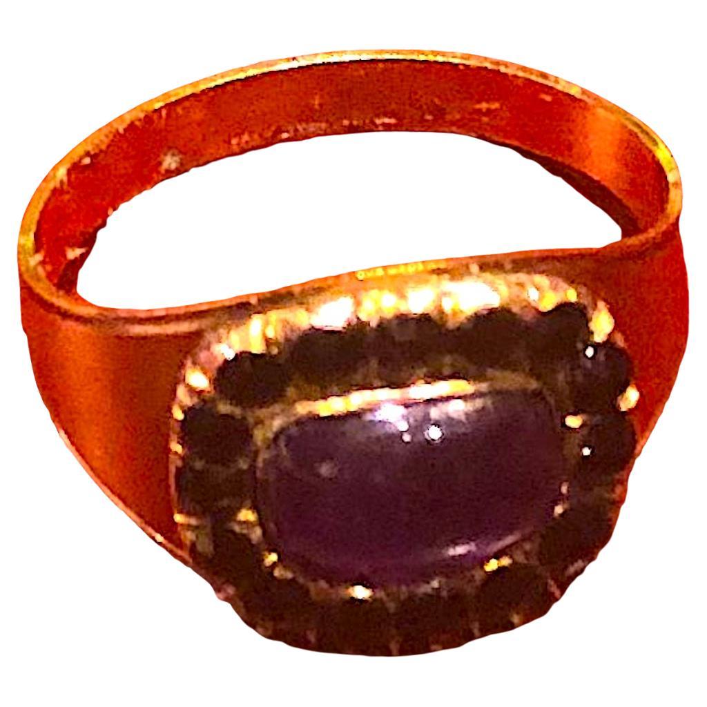 Cabochon Dated 1808 12 K Amethyst Mourning Band with Jet surround For Sale