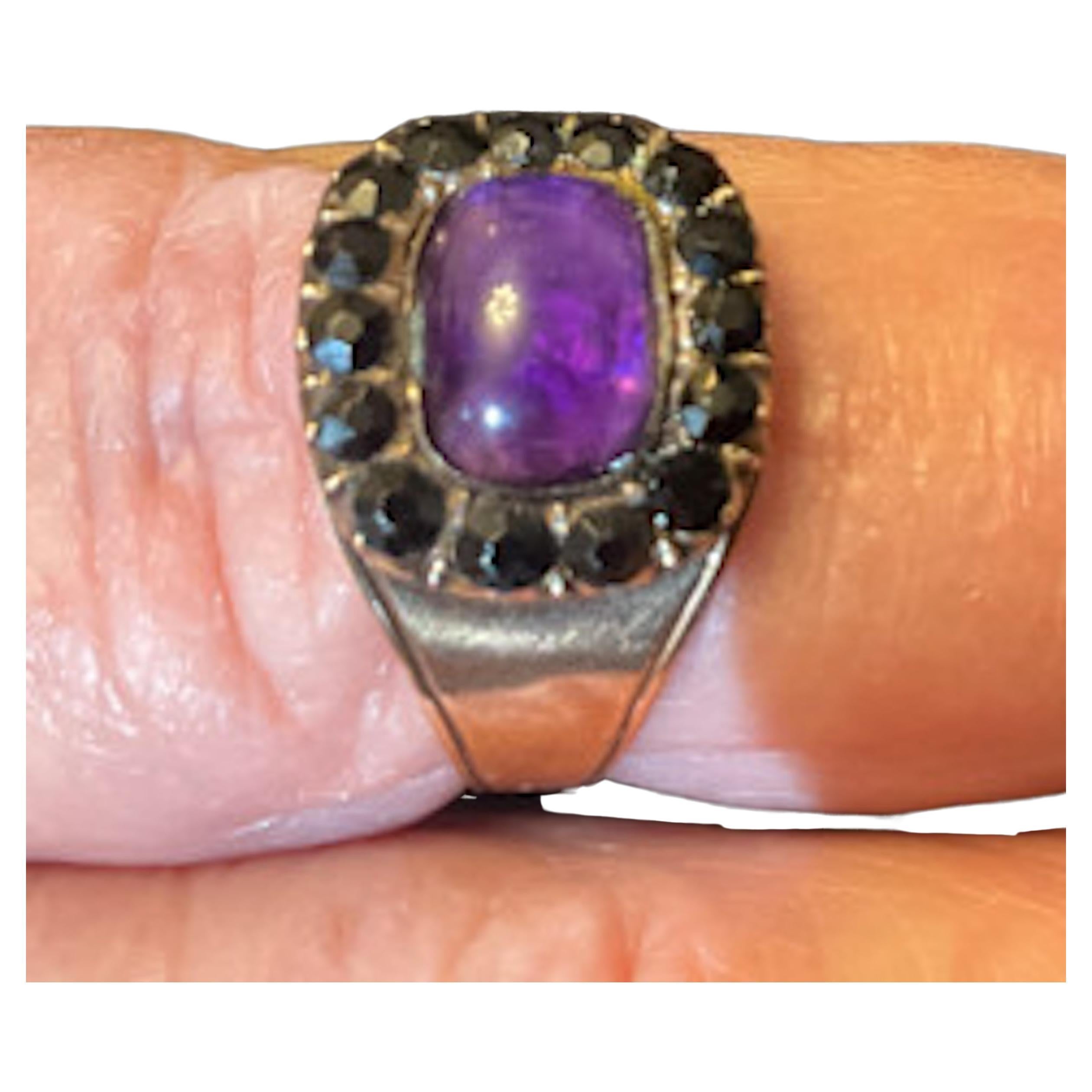 Women's or Men's Dated 1808 12 K Amethyst Mourning Band with Jet surround For Sale