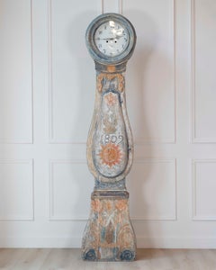 Dated 1809 Swedish Longcase Clock with Original Folk Art Decoration