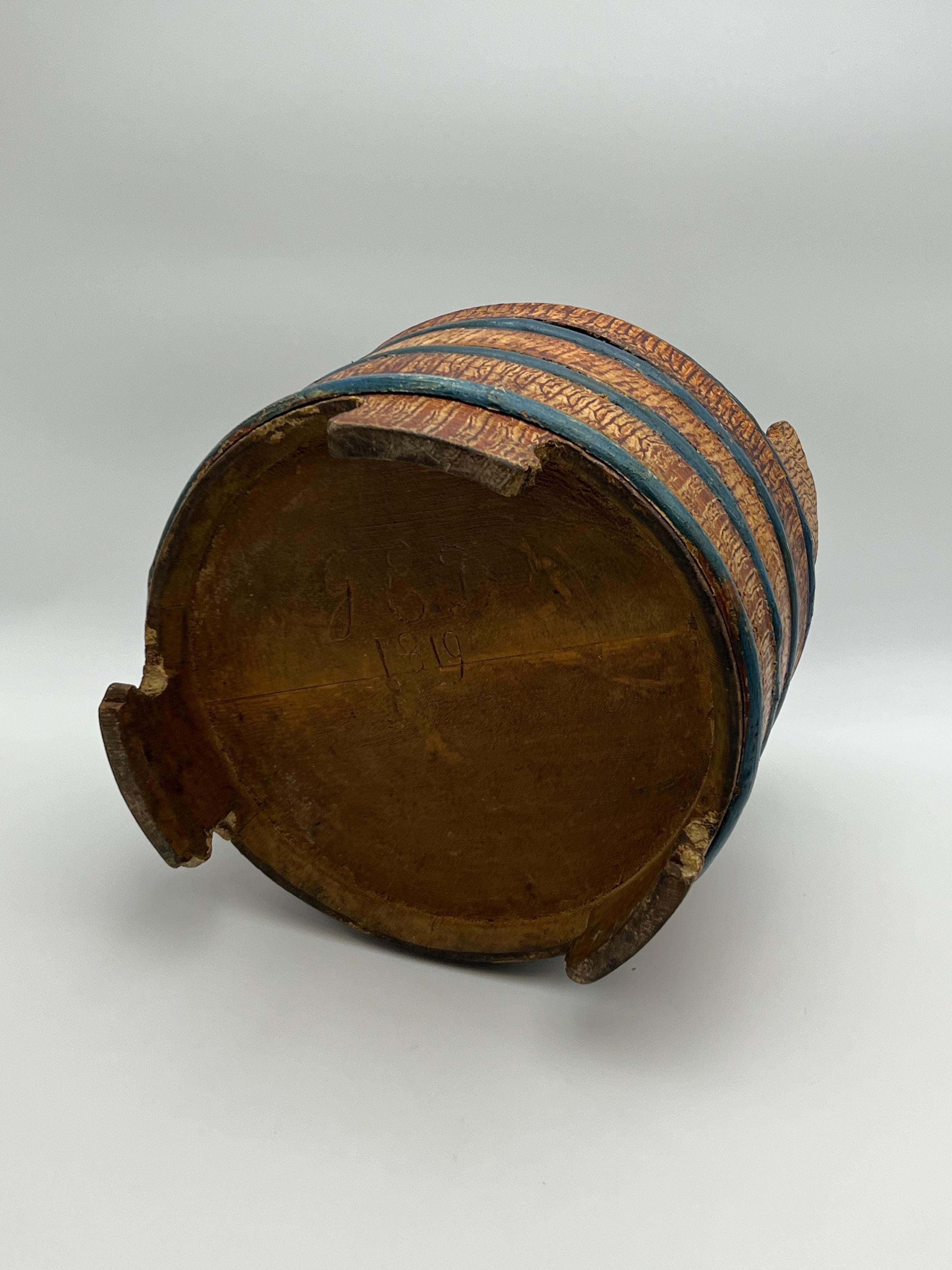 Secchiello da burro rustico datato 1819, Norvegia, arte popolare di qualità museale in vendita 2