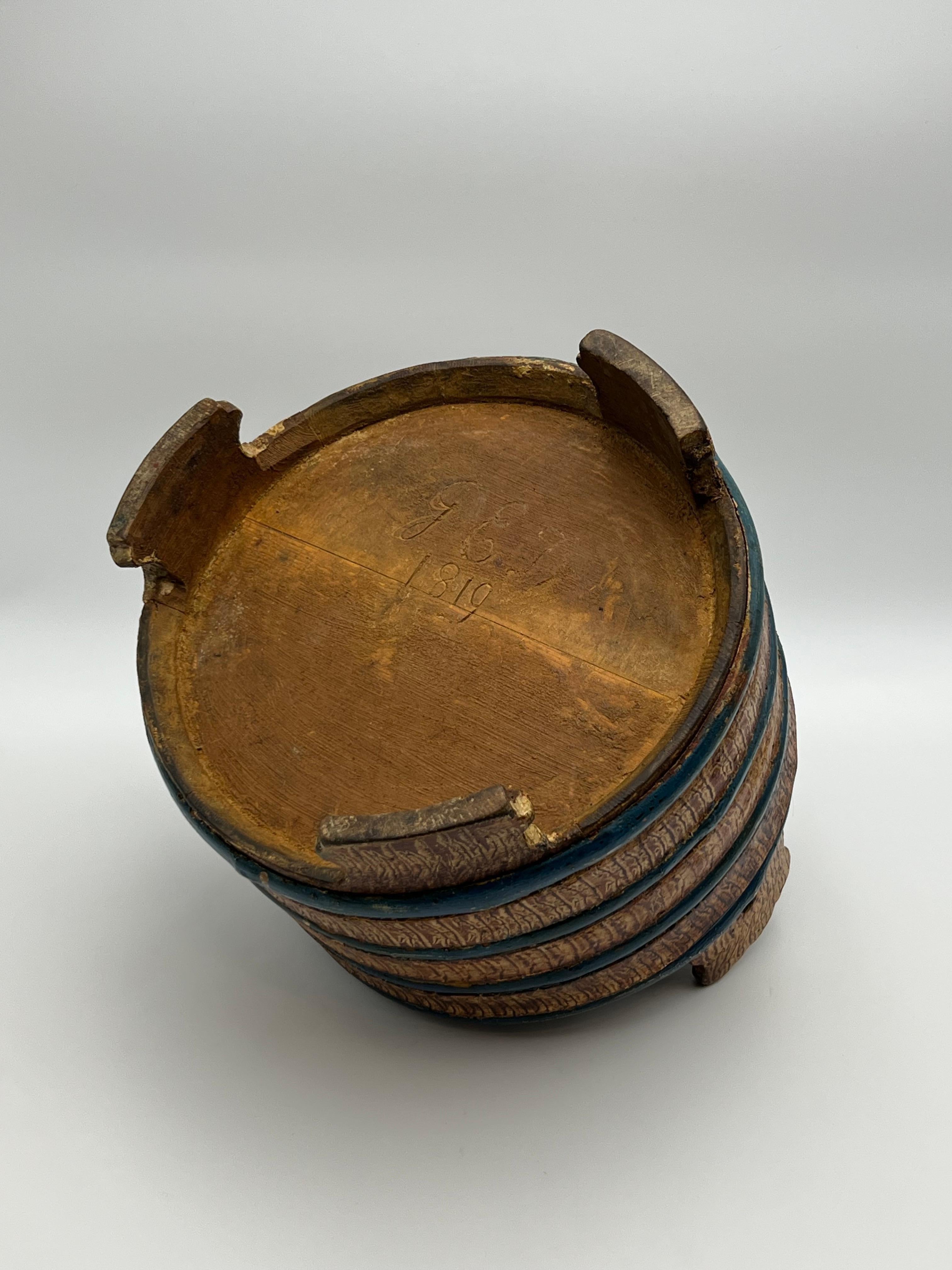 Secchiello da burro rustico datato 1819, Norvegia, arte popolare di qualità museale in vendita 3