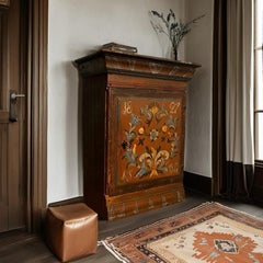 Dated 1827 - Antique Norwegian Wall Hanging Cabinet, Hand-Painted by Embrik Bæra