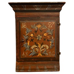 Dated 1827 - Antique Norwegian Wall Hanging Cabinet, Hand-Painted by Embrik Bæra