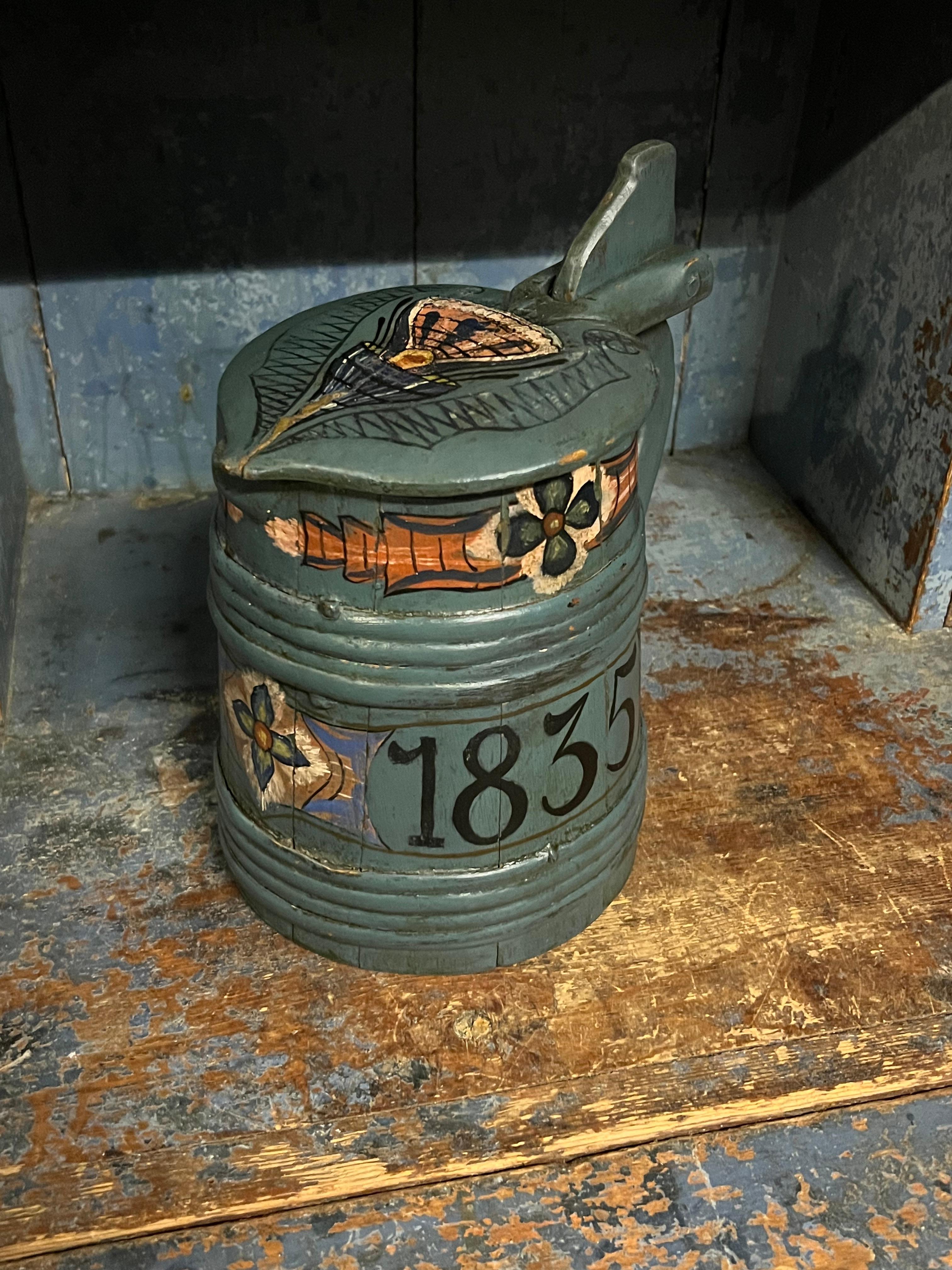 Fechada en 1835 Jarra / tankard antigua con rosemaling, estilo nórdico, rústico de granja en venta 4