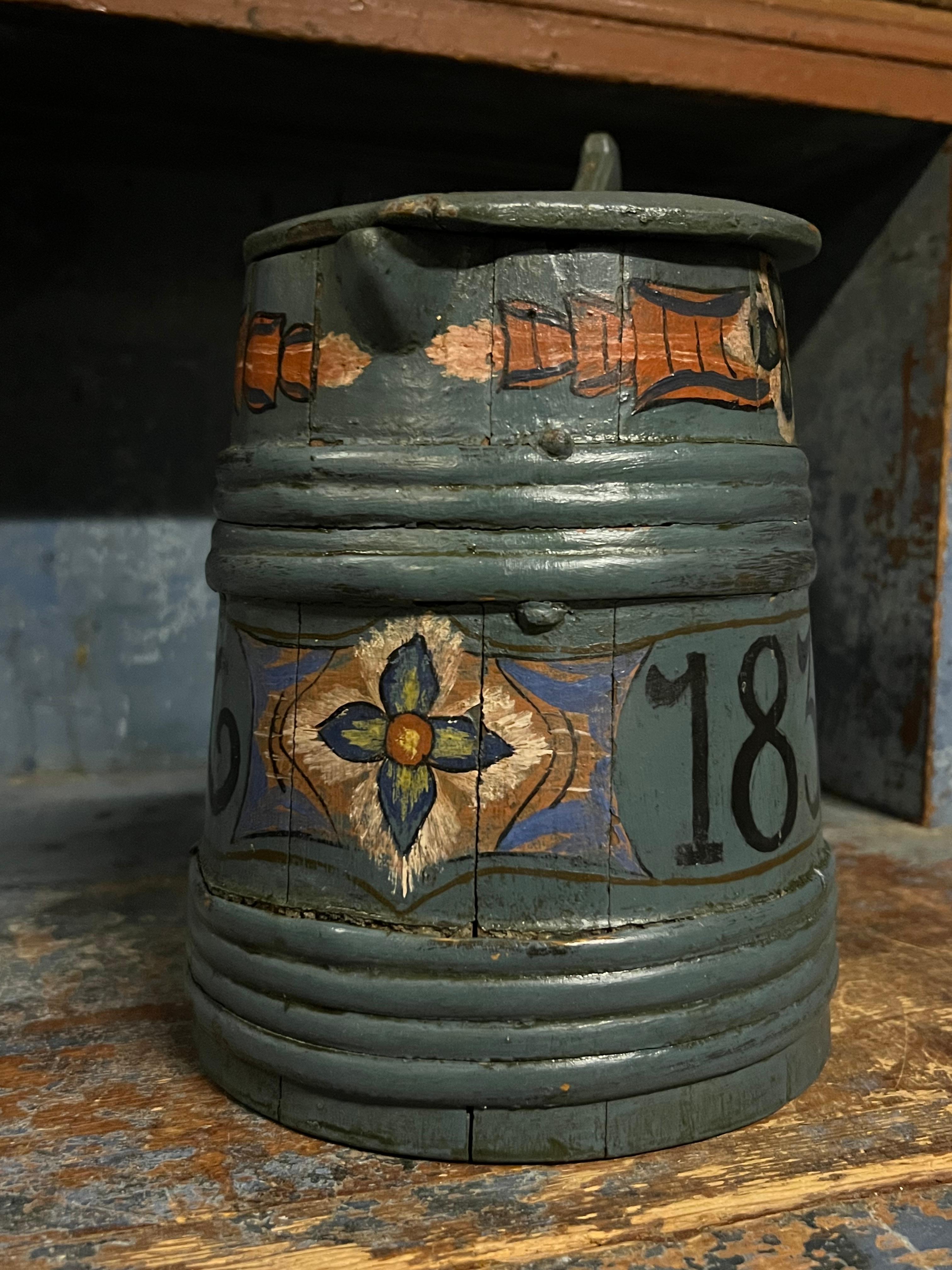 Fechada en 1835 Jarra / tankard antigua con rosemaling, estilo nórdico, rústico de granja en venta 6