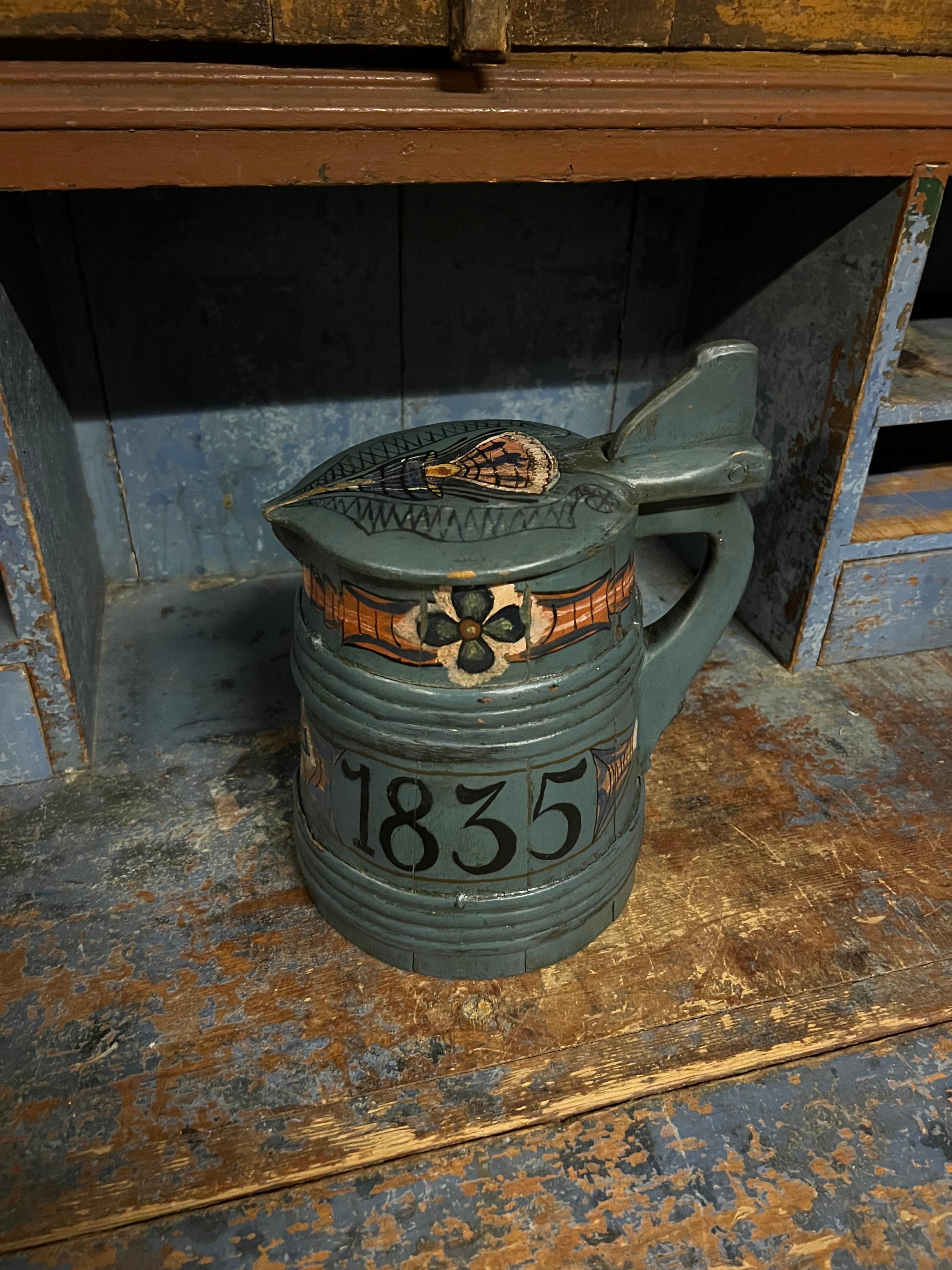 Fechada en 1835 Jarra / tankard antigua con rosemaling, estilo nórdico, rústico de granja en venta 7