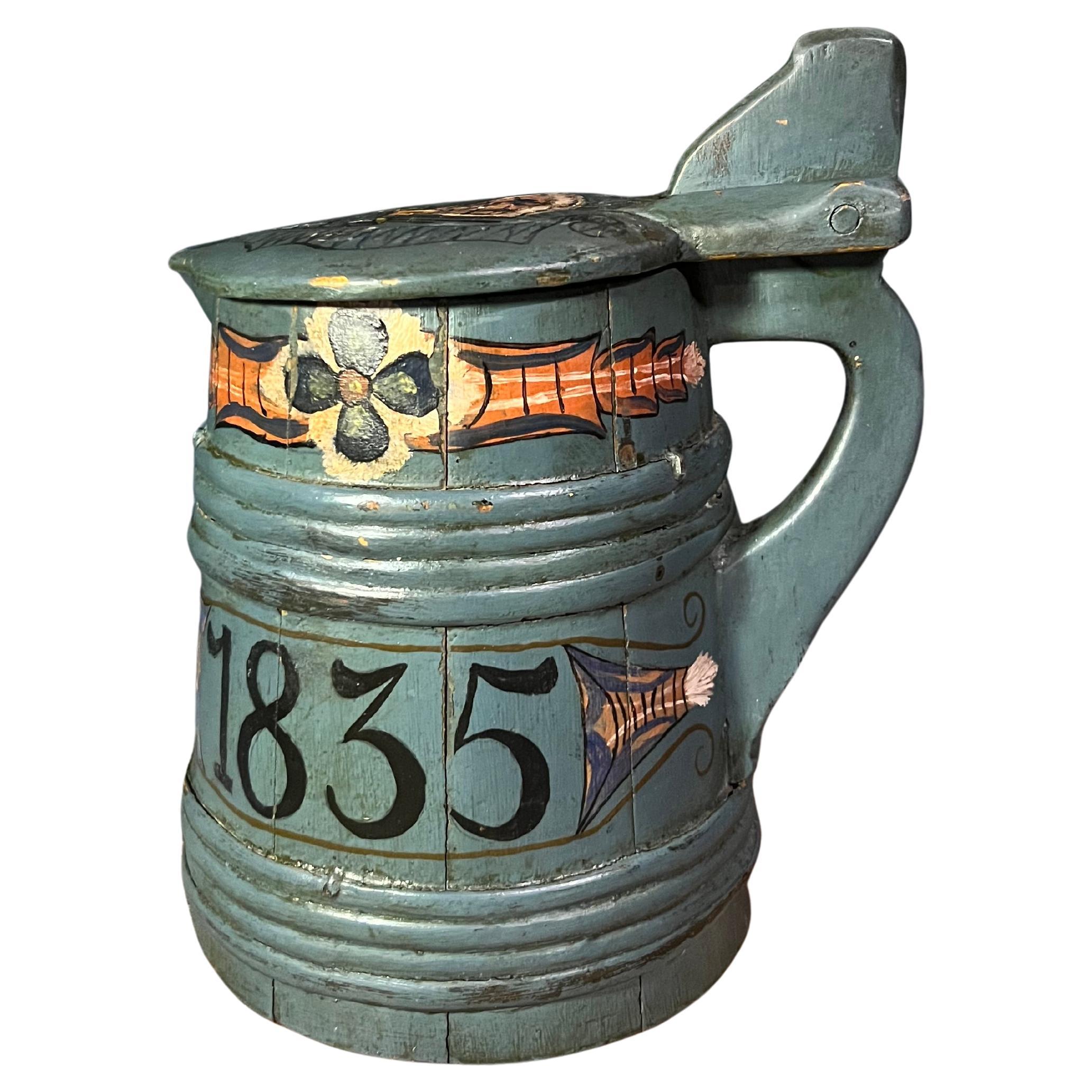 Fechada en 1835 Jarra / tankard antigua con rosemaling, estilo nórdico, rústico de granja en venta