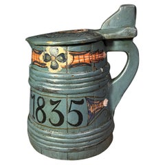 Datiert 1835 Antiker Krug mit Rosemalung, nordisch, rustikaler Landhausstil