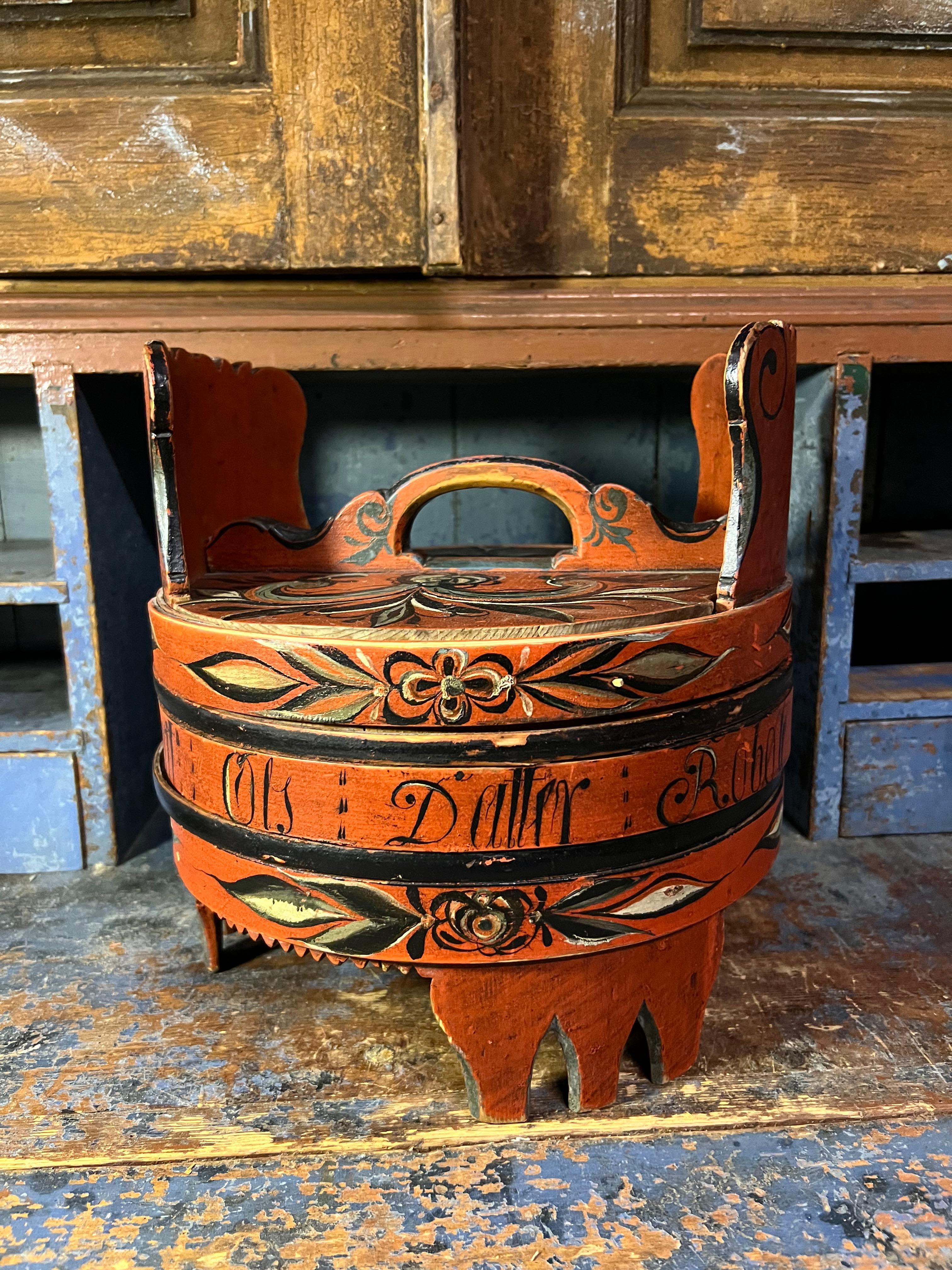 Datiert 1835 Hallingdal Rosemaling - Antike Ambarbox, Norwegen - Museumsqualität im Angebot 4