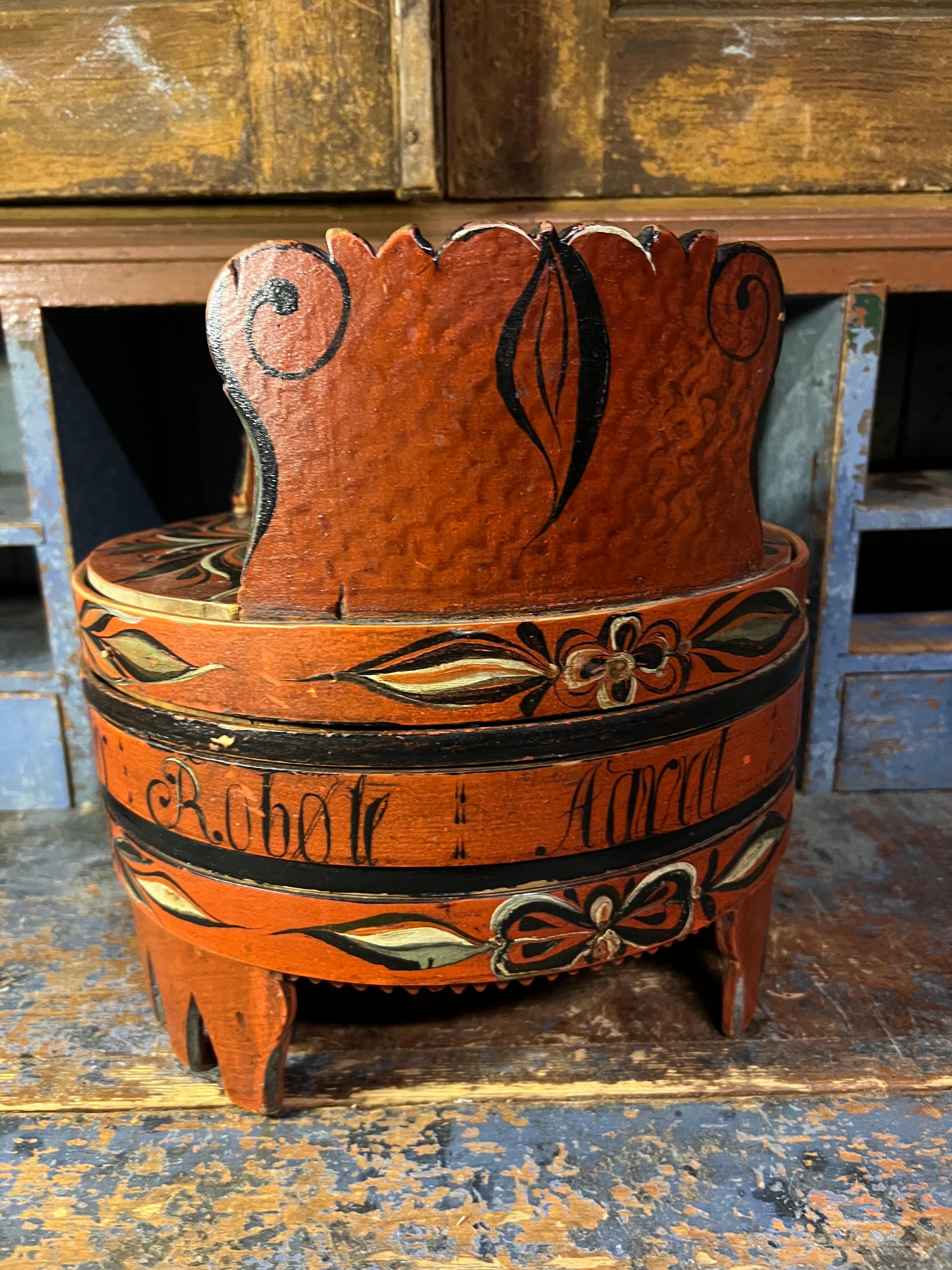 Datiert 1835 Hallingdal Rosemaling - Antike Ambarbox, Norwegen - Museumsqualität im Angebot 5