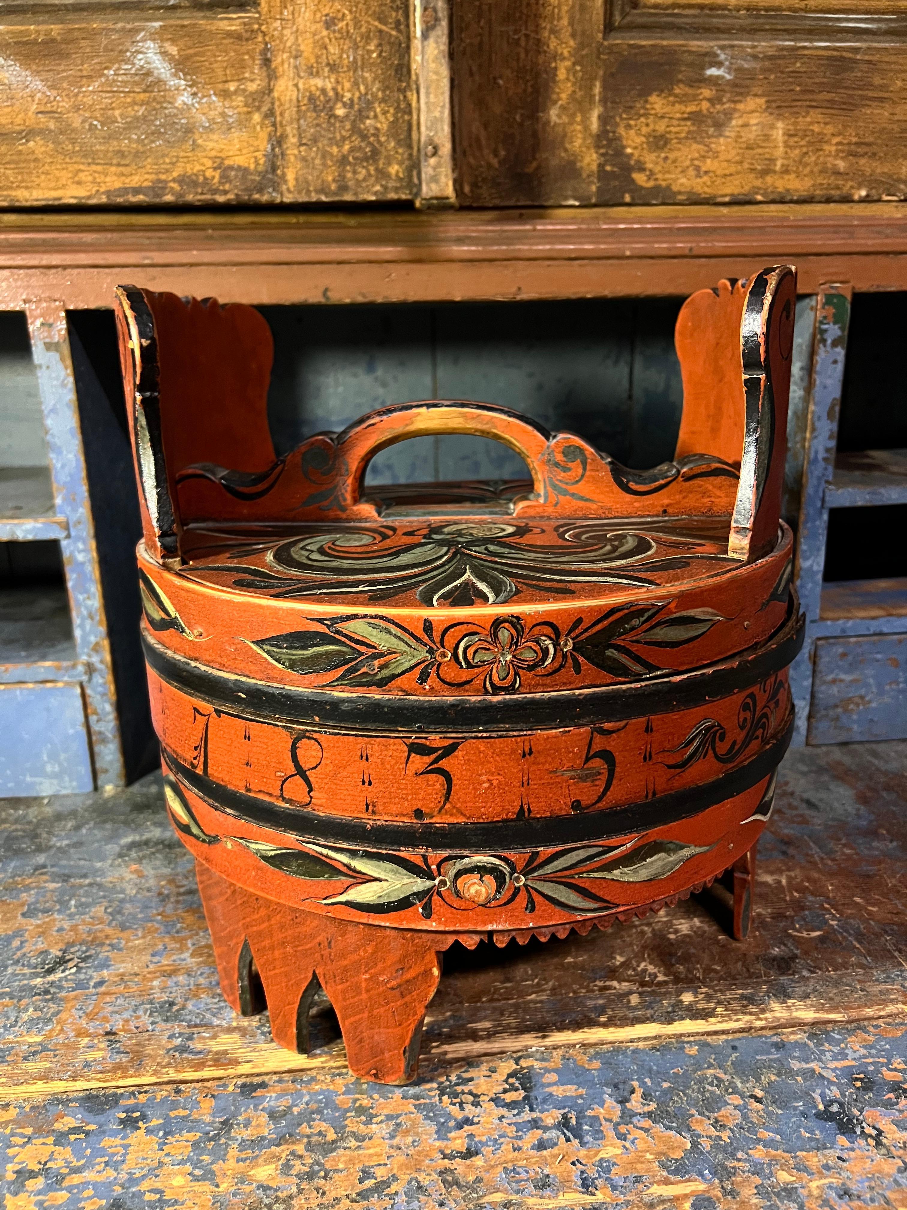 Datiert 1835 Hallingdal Rosemaling - Antike Ambarbox, Norwegen - Museumsqualität im Angebot 6