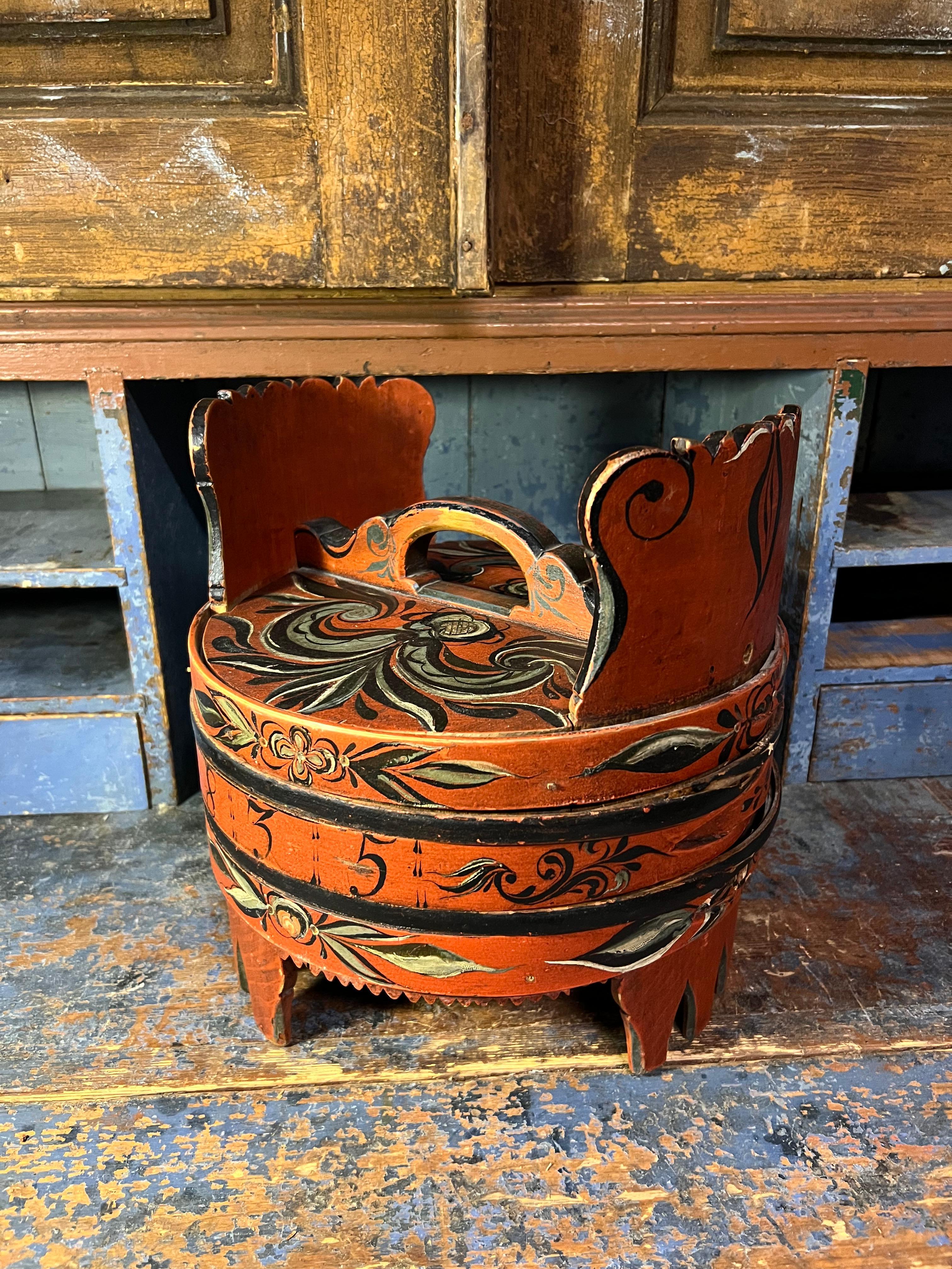 Datiert 1835 Hallingdal Rosemaling - Antike Ambarbox, Norwegen - Museumsqualität im Angebot 8