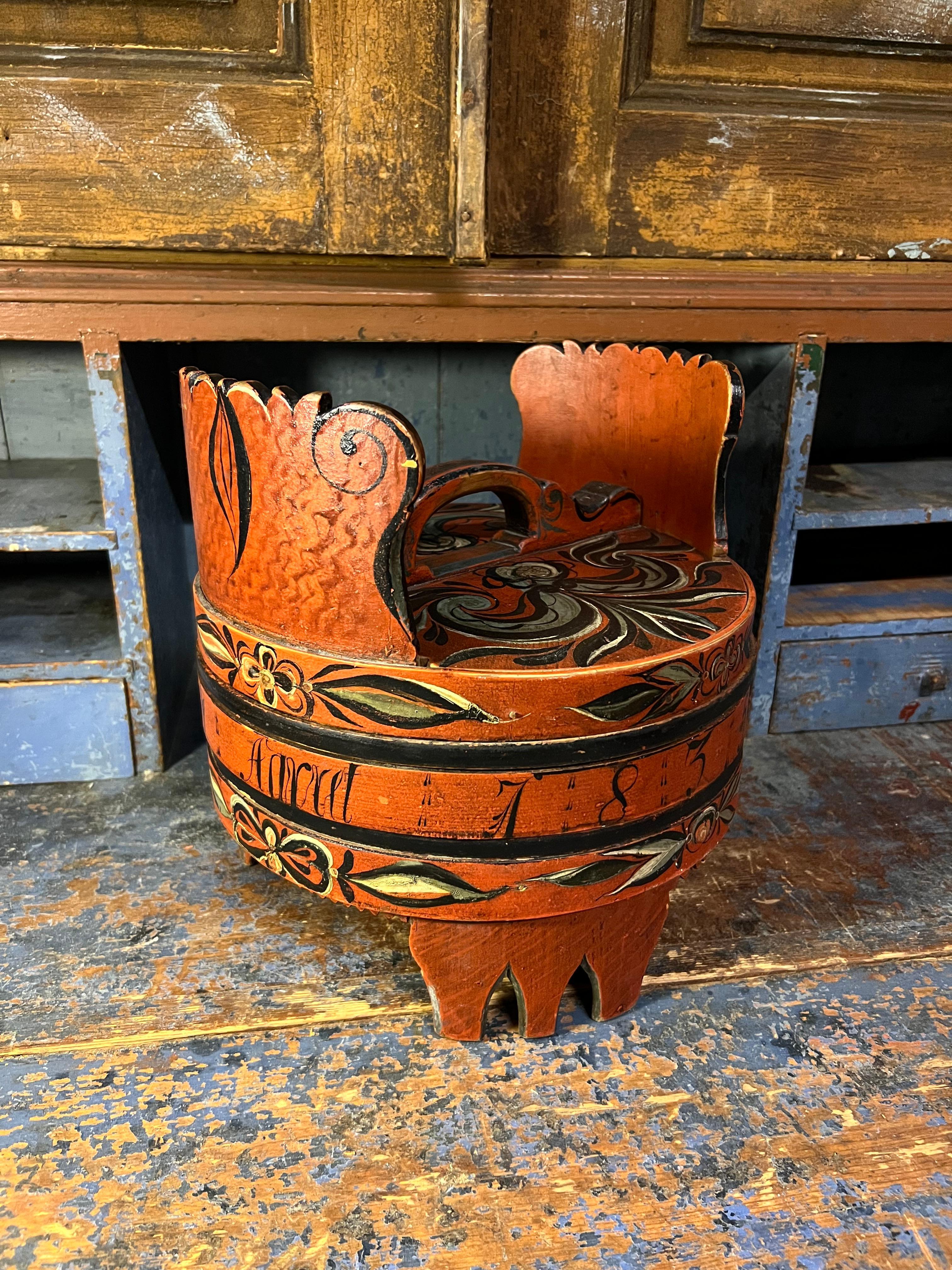 Datiert 1835 Hallingdal Rosemaling - Antike Ambarbox, Norwegen - Museumsqualität (Handgefertigt) im Angebot