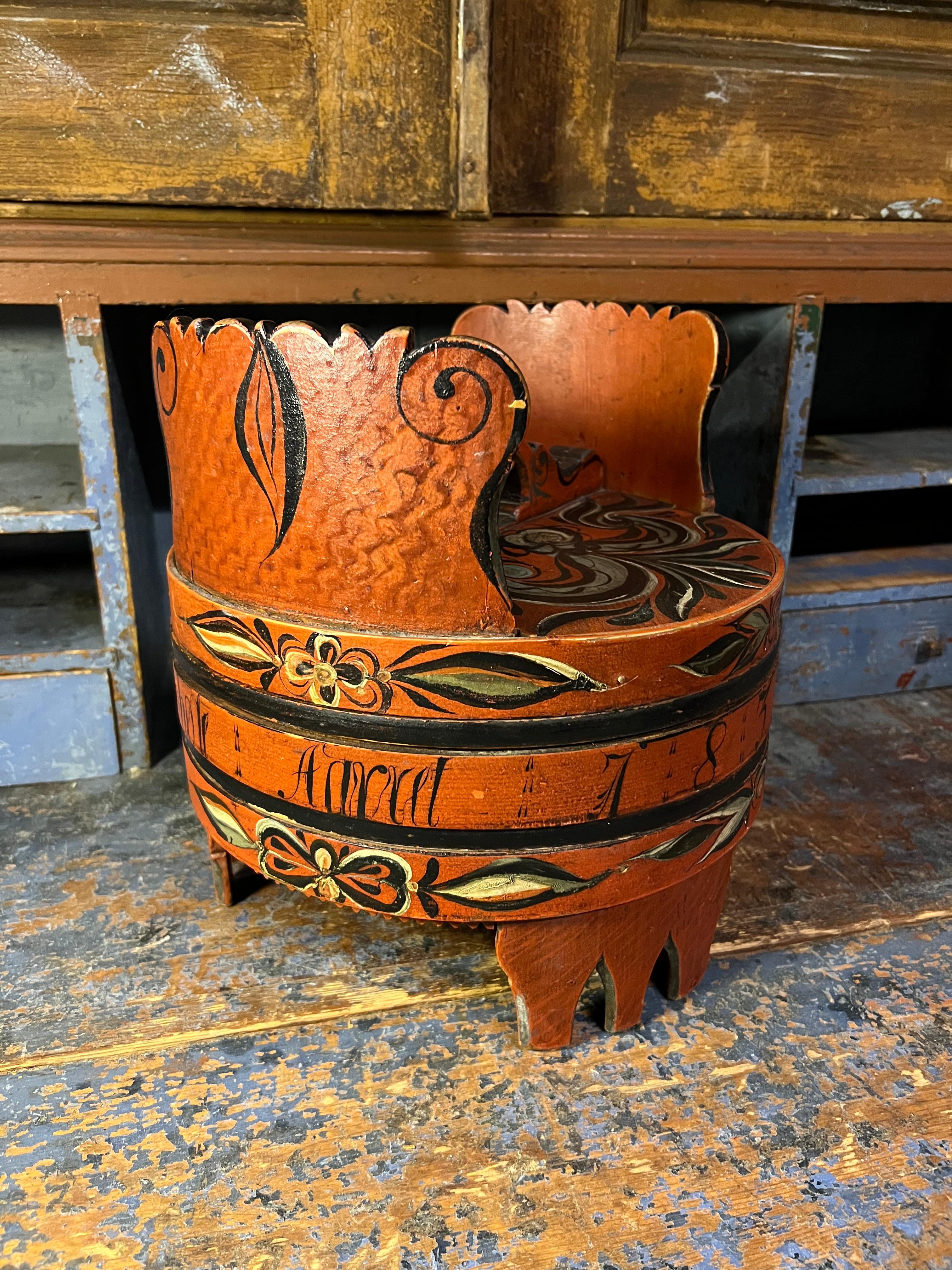 Datiert 1835 Hallingdal Rosemaling - Antike Ambarbox, Norwegen - Museumsqualität (19. Jahrhundert) im Angebot